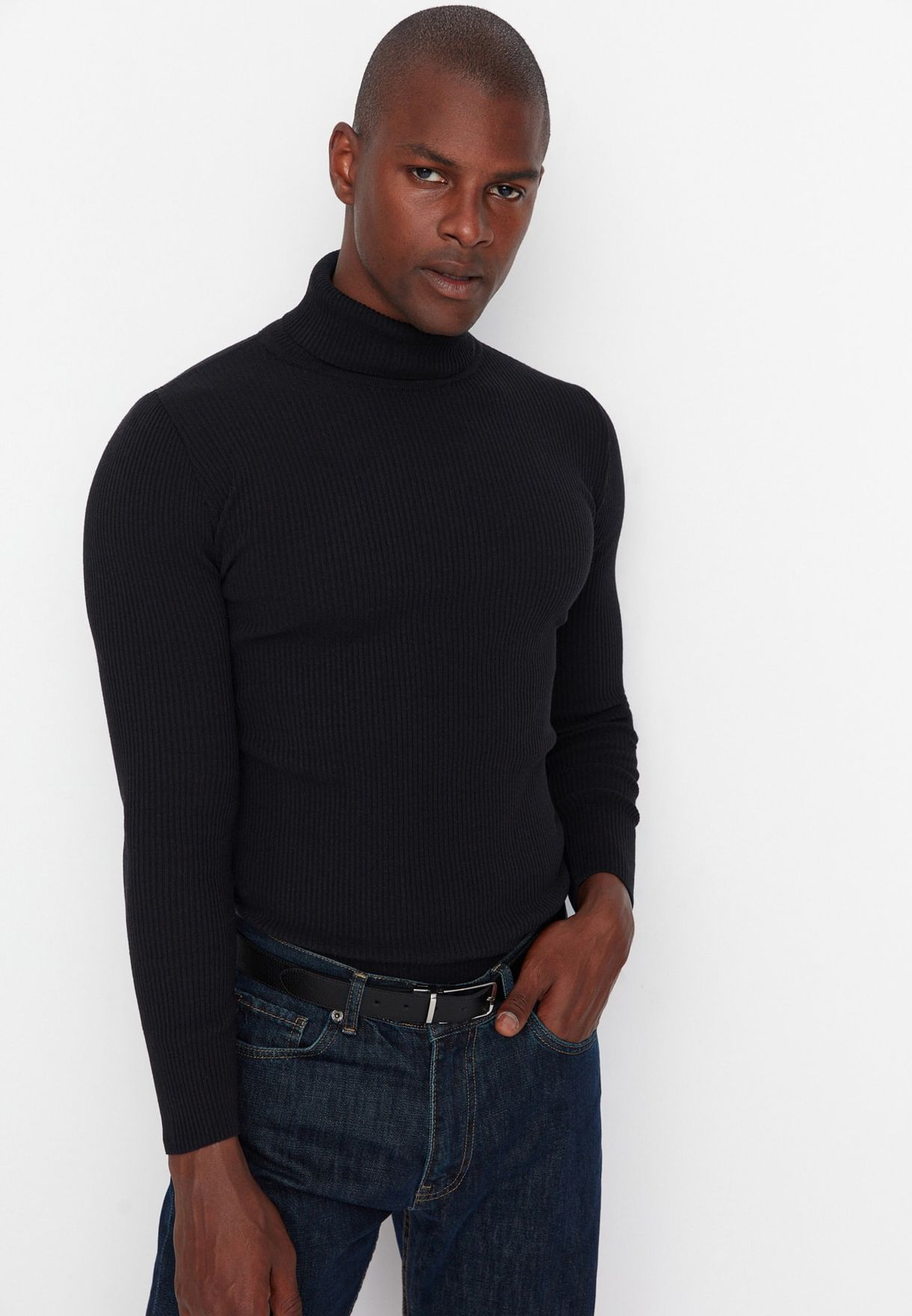 mens ribbed polo neck