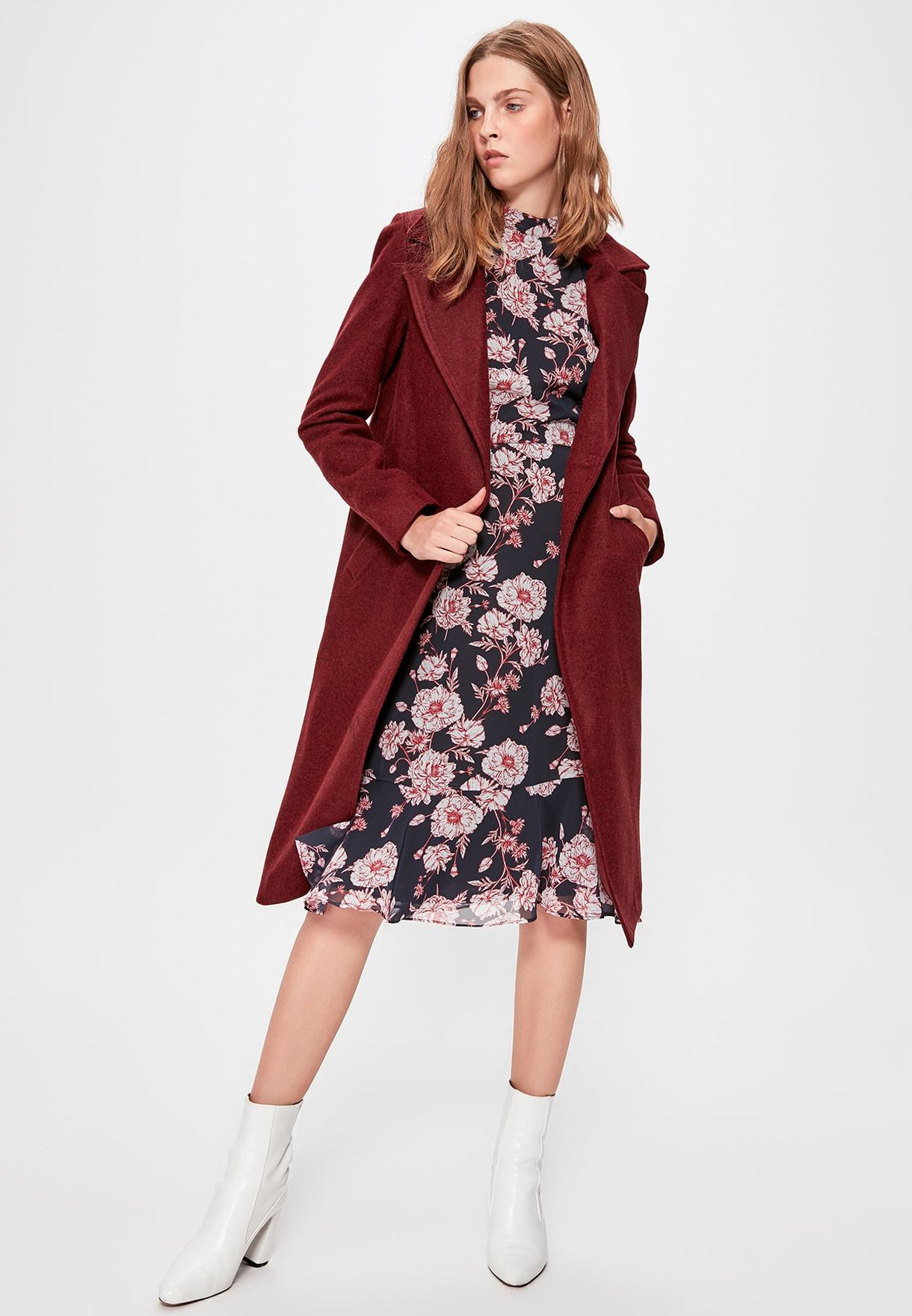 burgundy longline coat