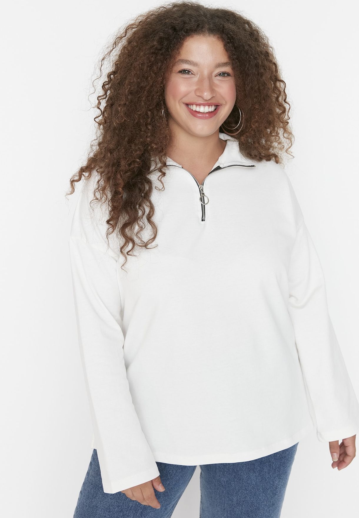 Zip Detail Knitted Sweatshirt