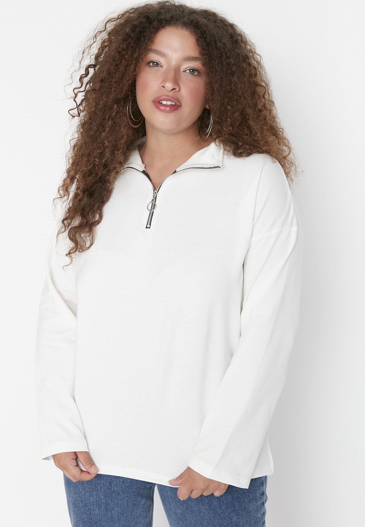 Zip Detail Knitted Sweatshirt