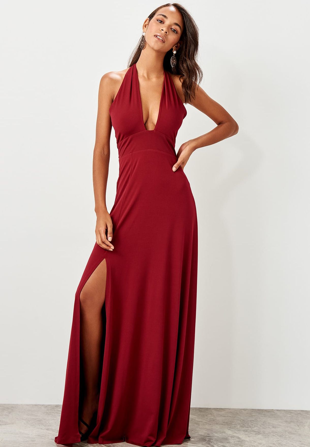 burgundy plunge dress
