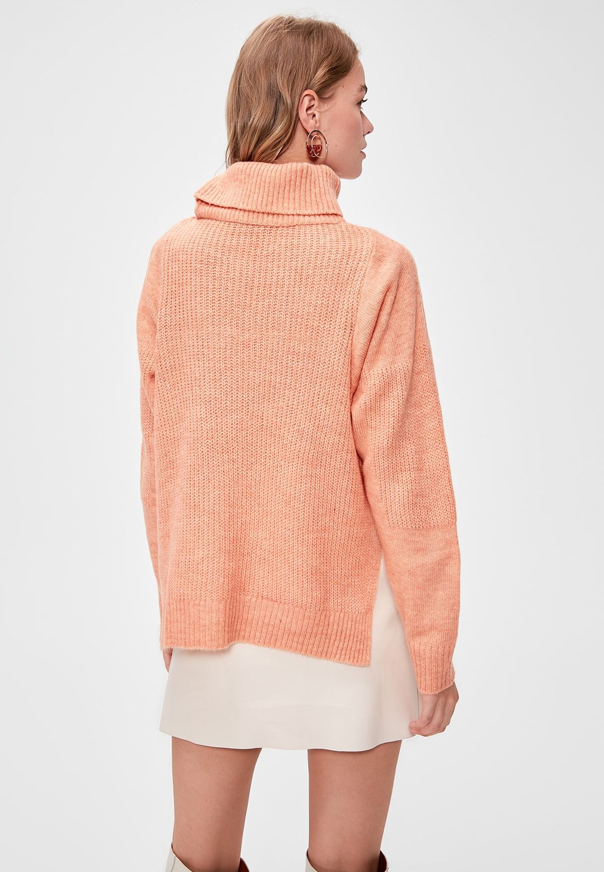 roll neck jumper with side slits