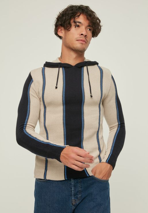 Stripe Detail Hooded Sweater
