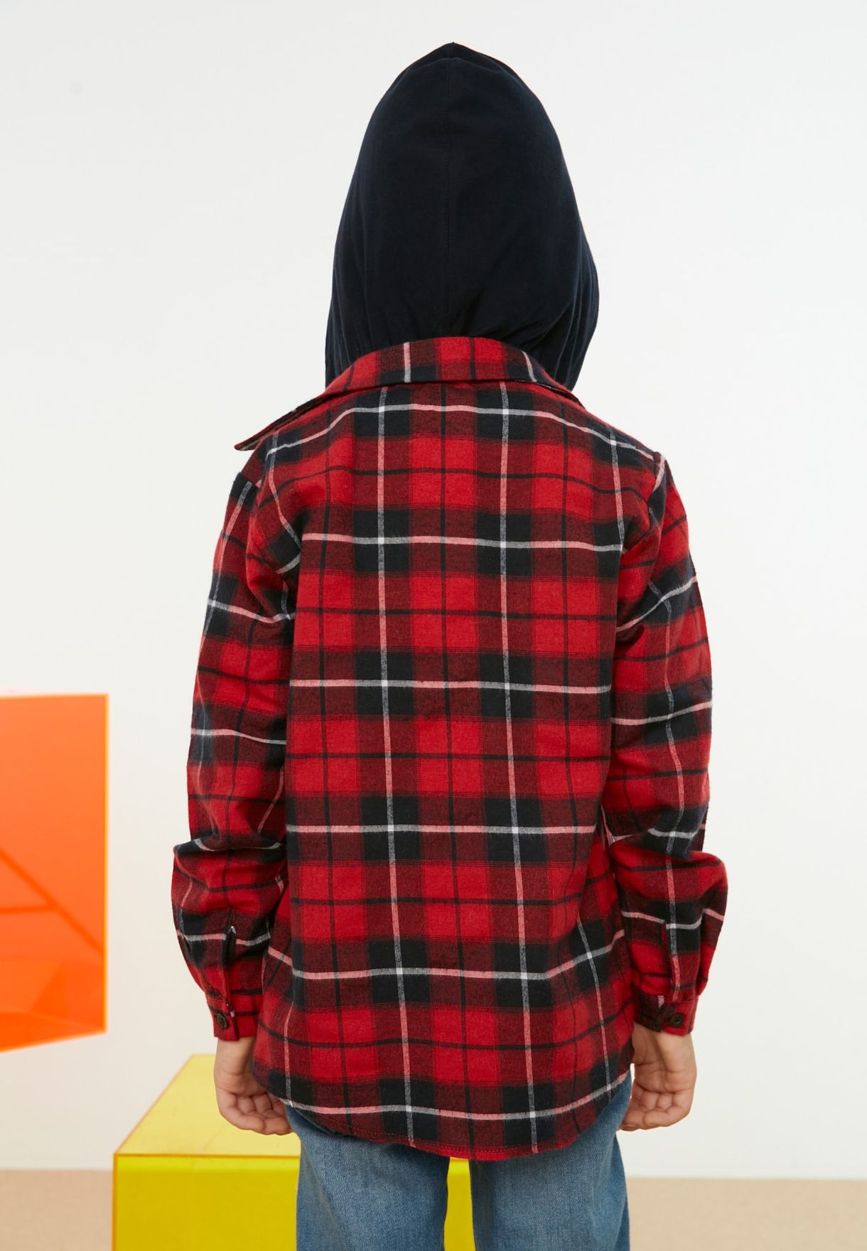 Kids Checked Hooded Shirt