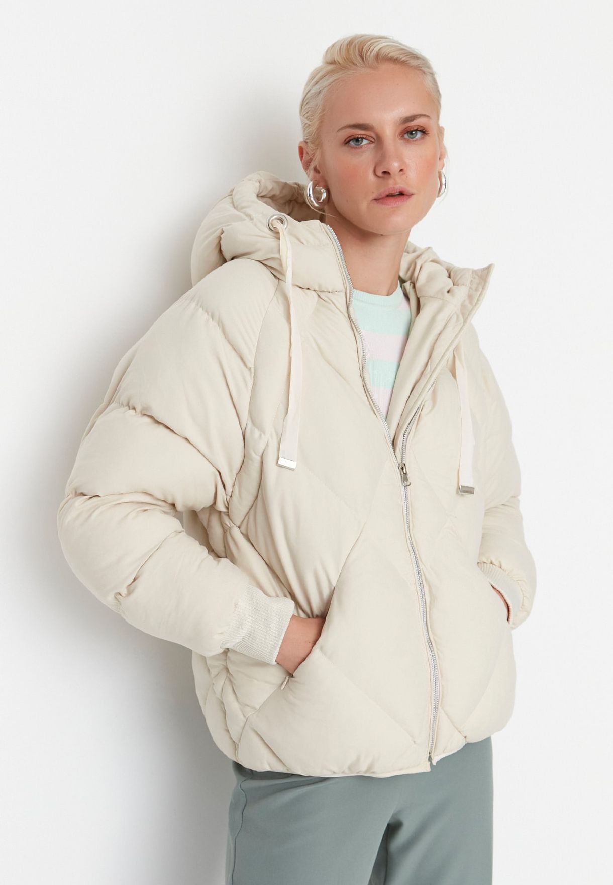 Buy Trendyol beige Pocket Detail Oversized Hooded Jacket for Women in ...