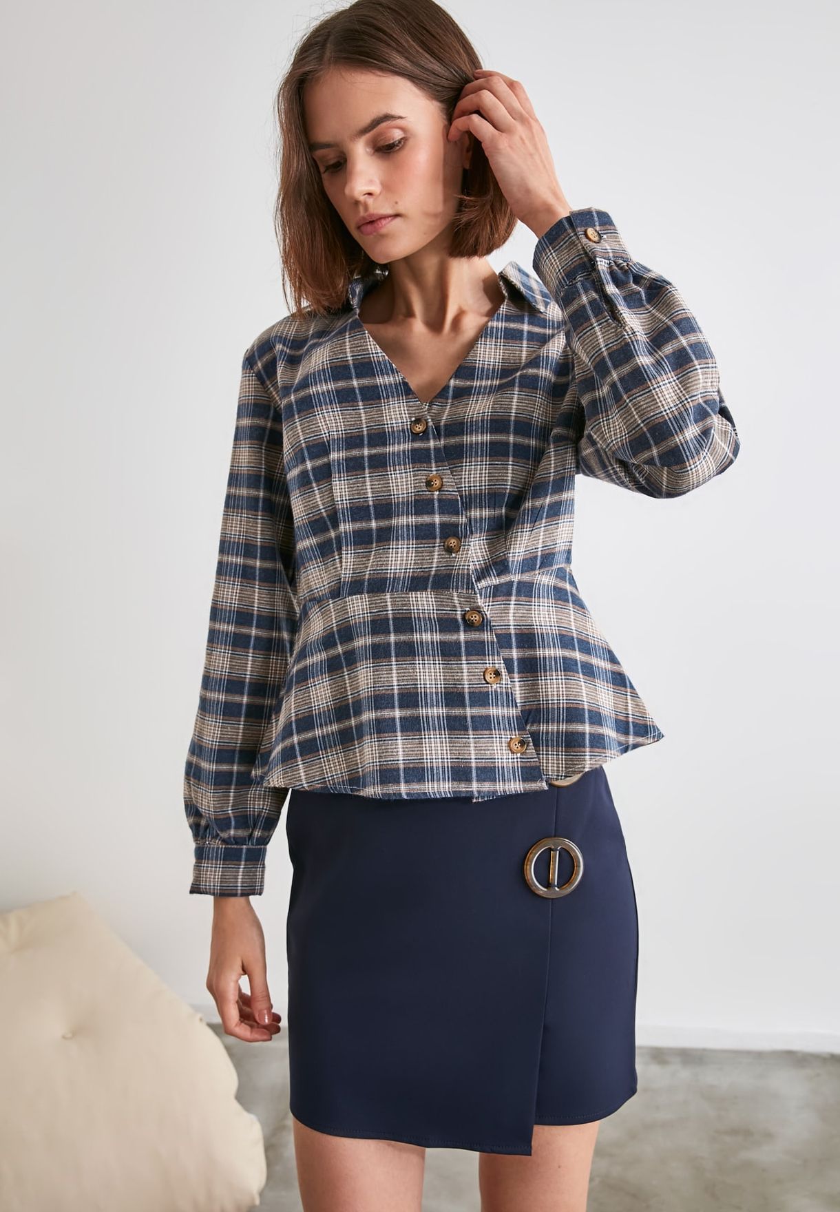 plaid peplum shirt