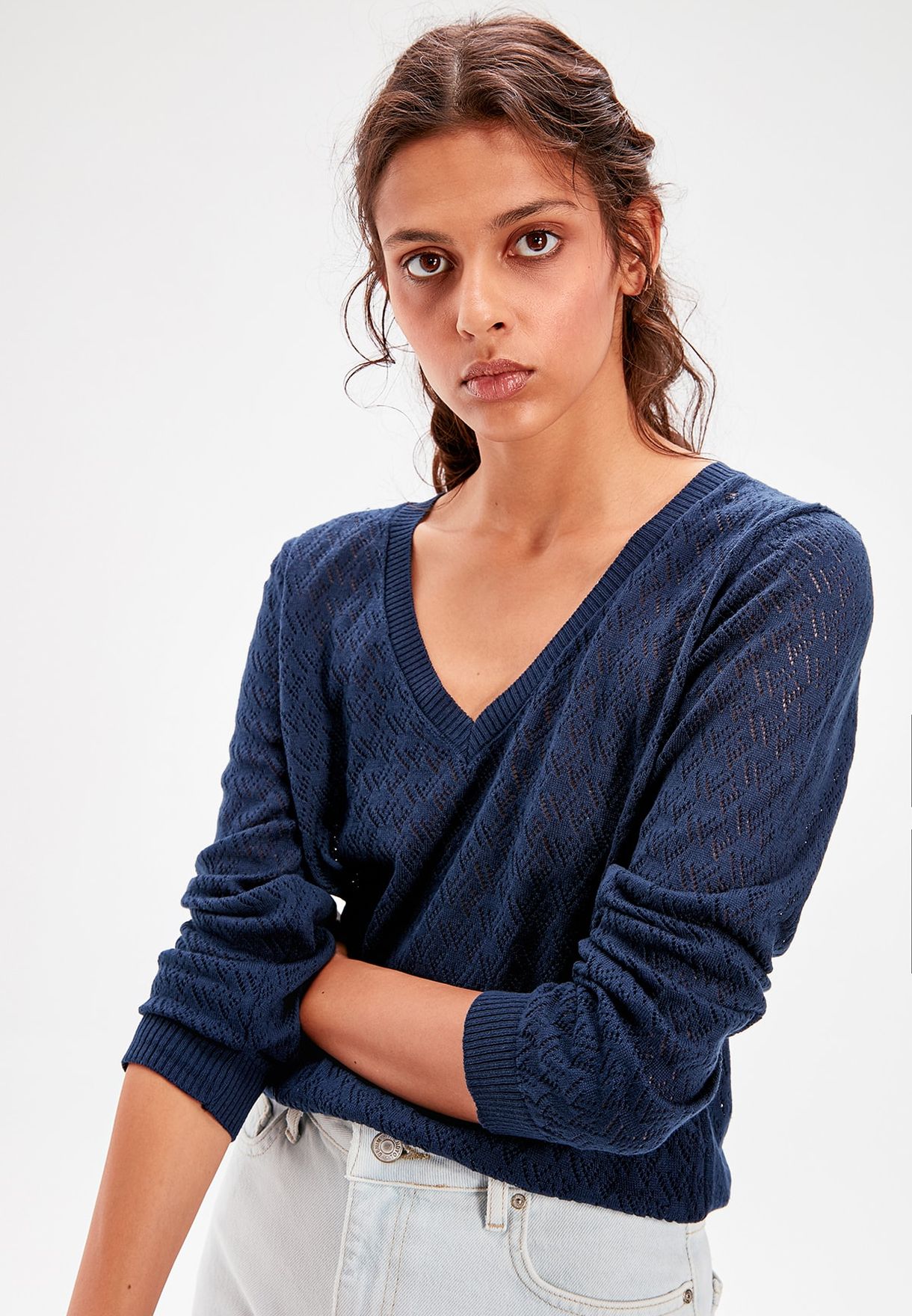 navy v neck sweater women's