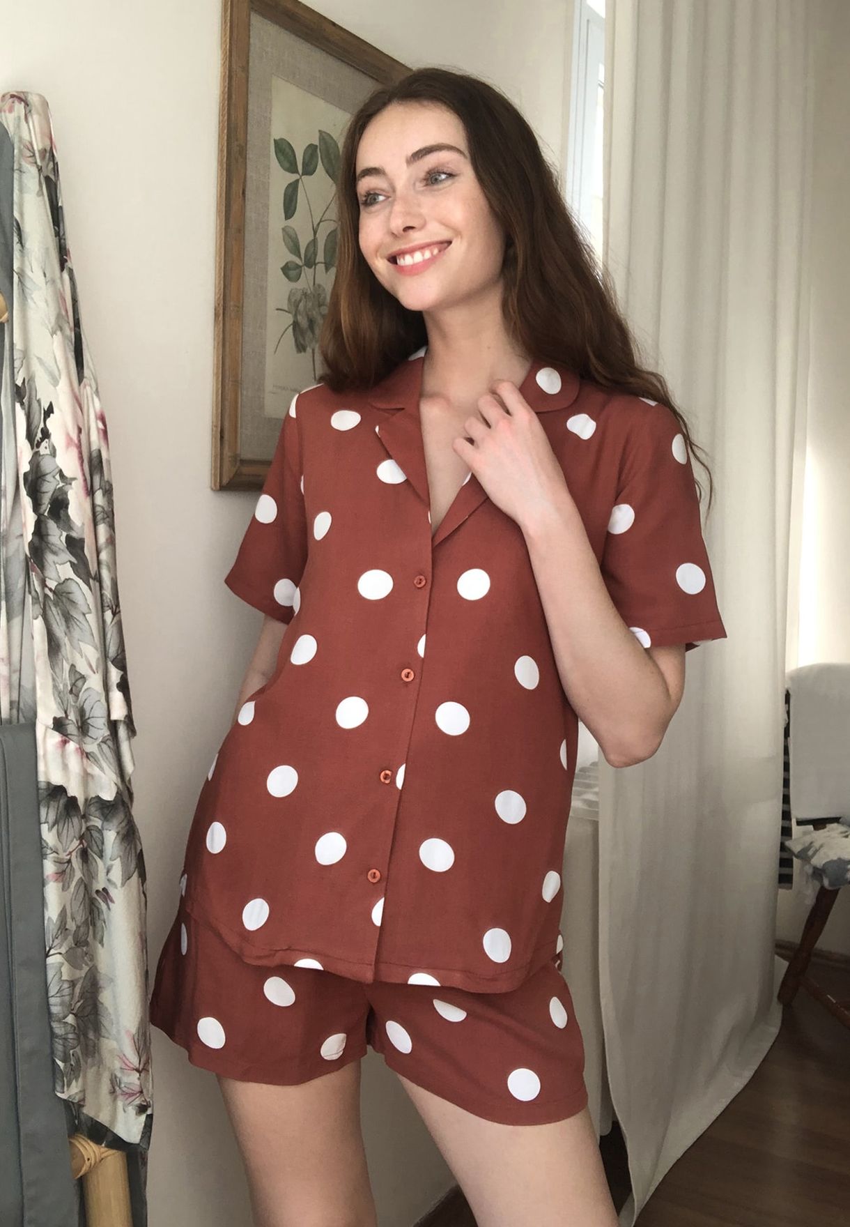 burgundy polka dot shirt womens