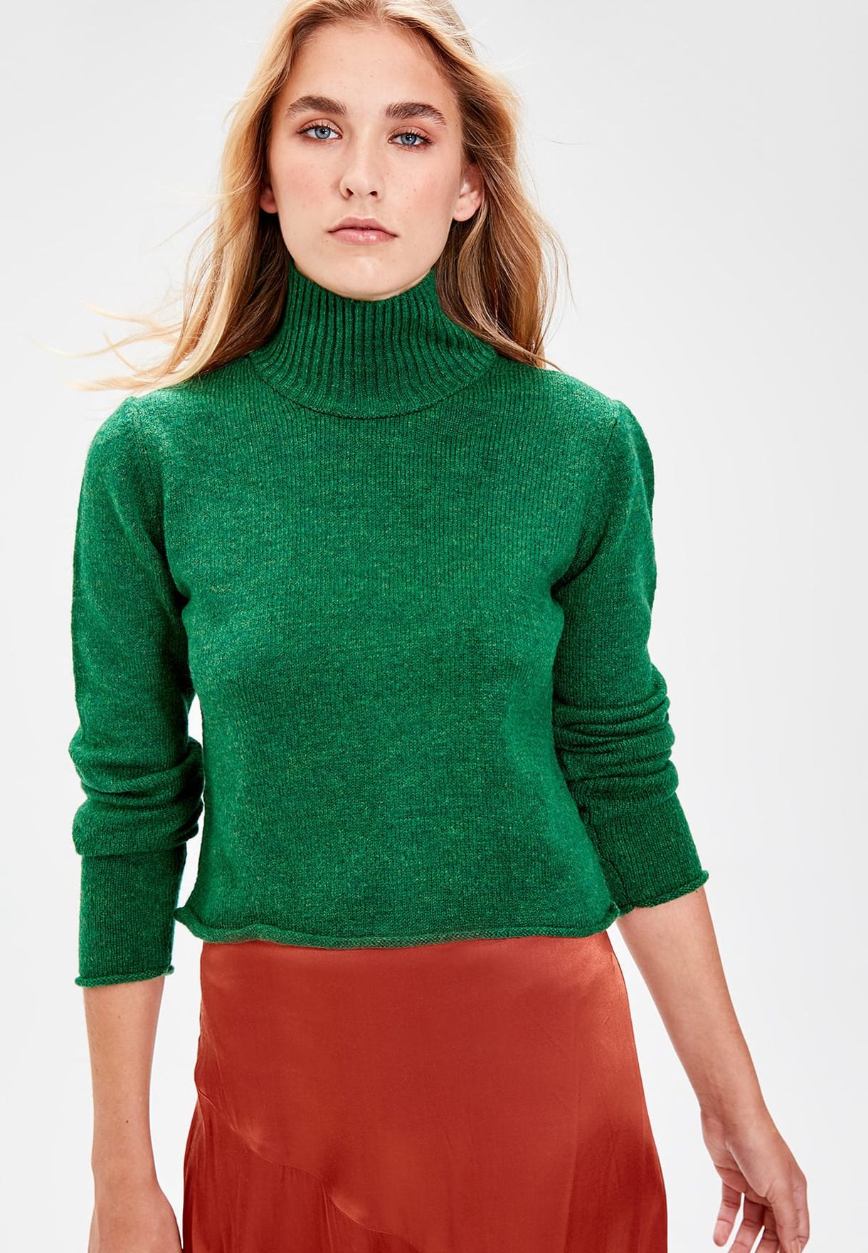 green high neck sweater