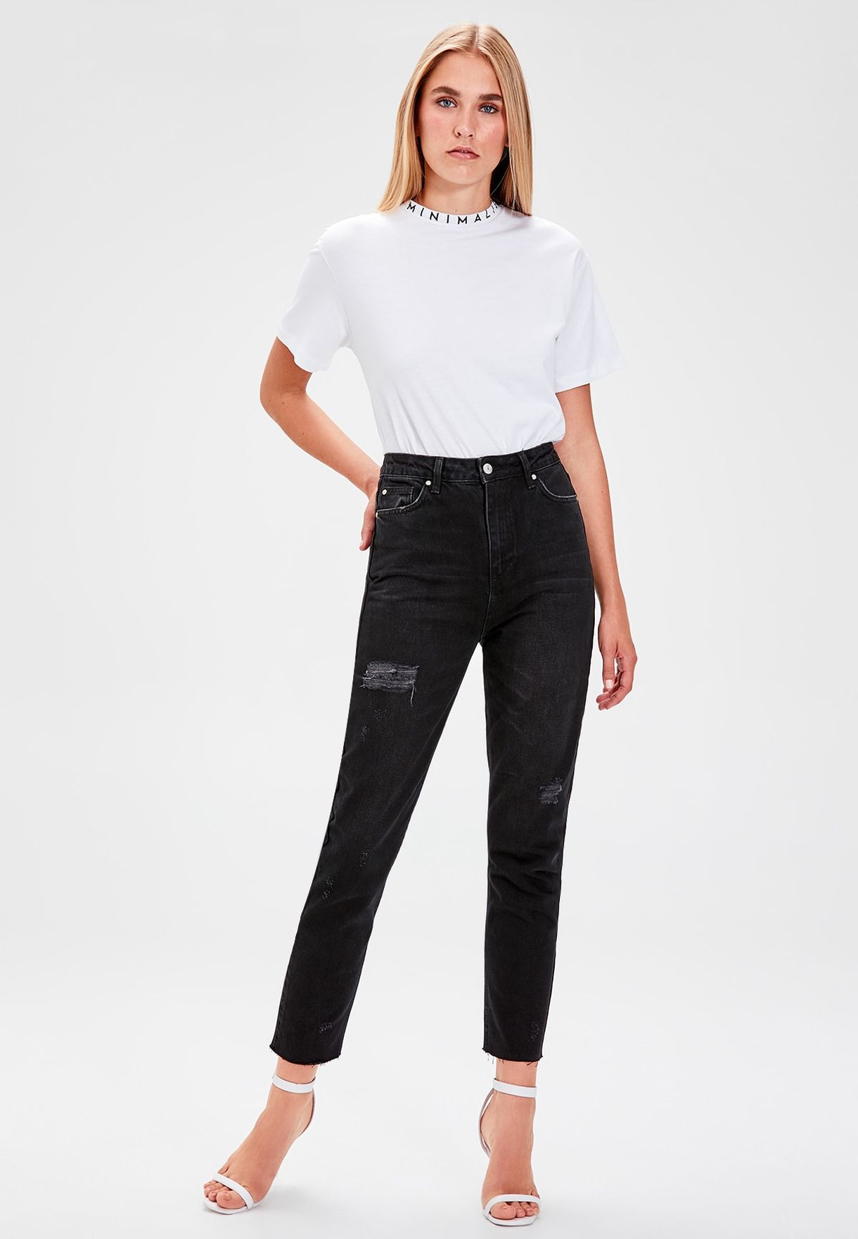 black high waisted mom jeans ripped