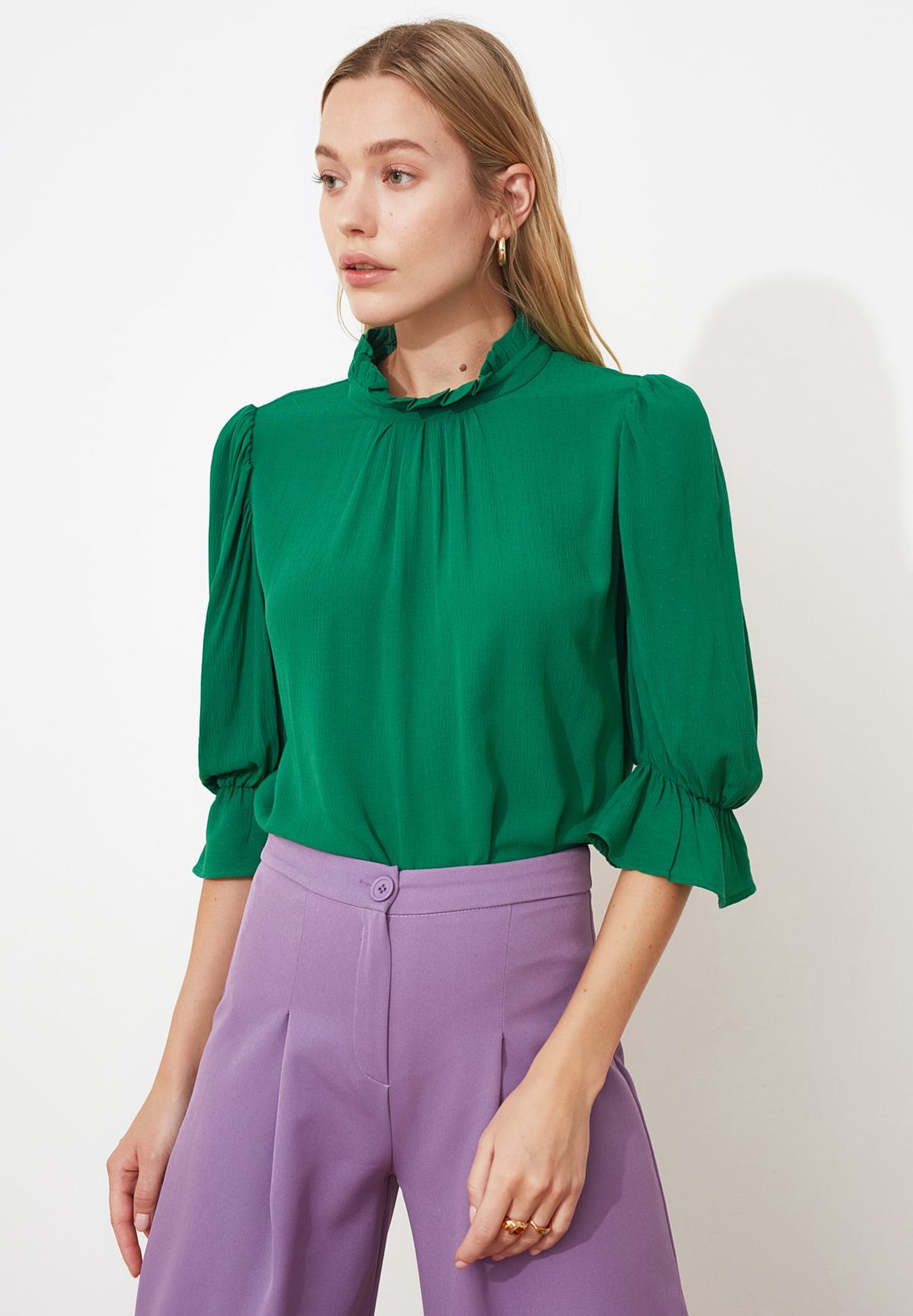 Buy Trendyol green High Neck Flute Sleeve Top for Women in Manama ...