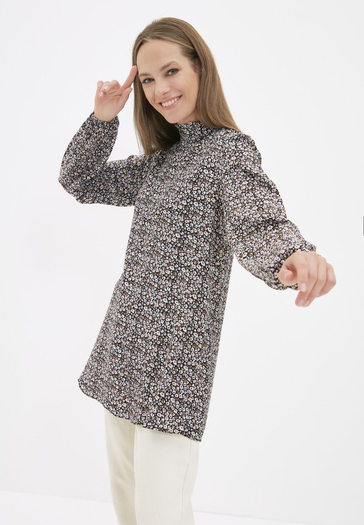 High Neck Printed Tunic Top