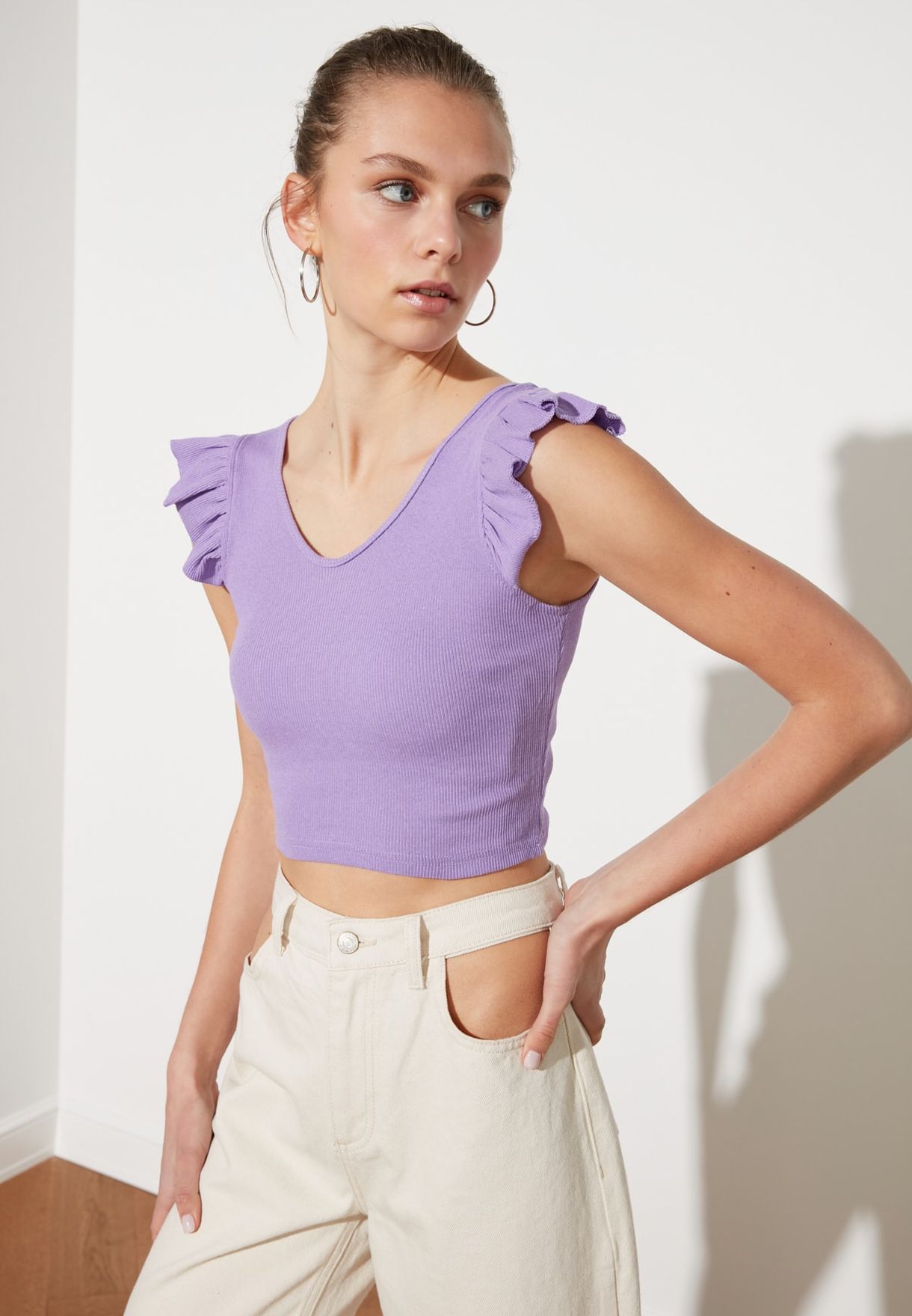 purple ruffle crop top