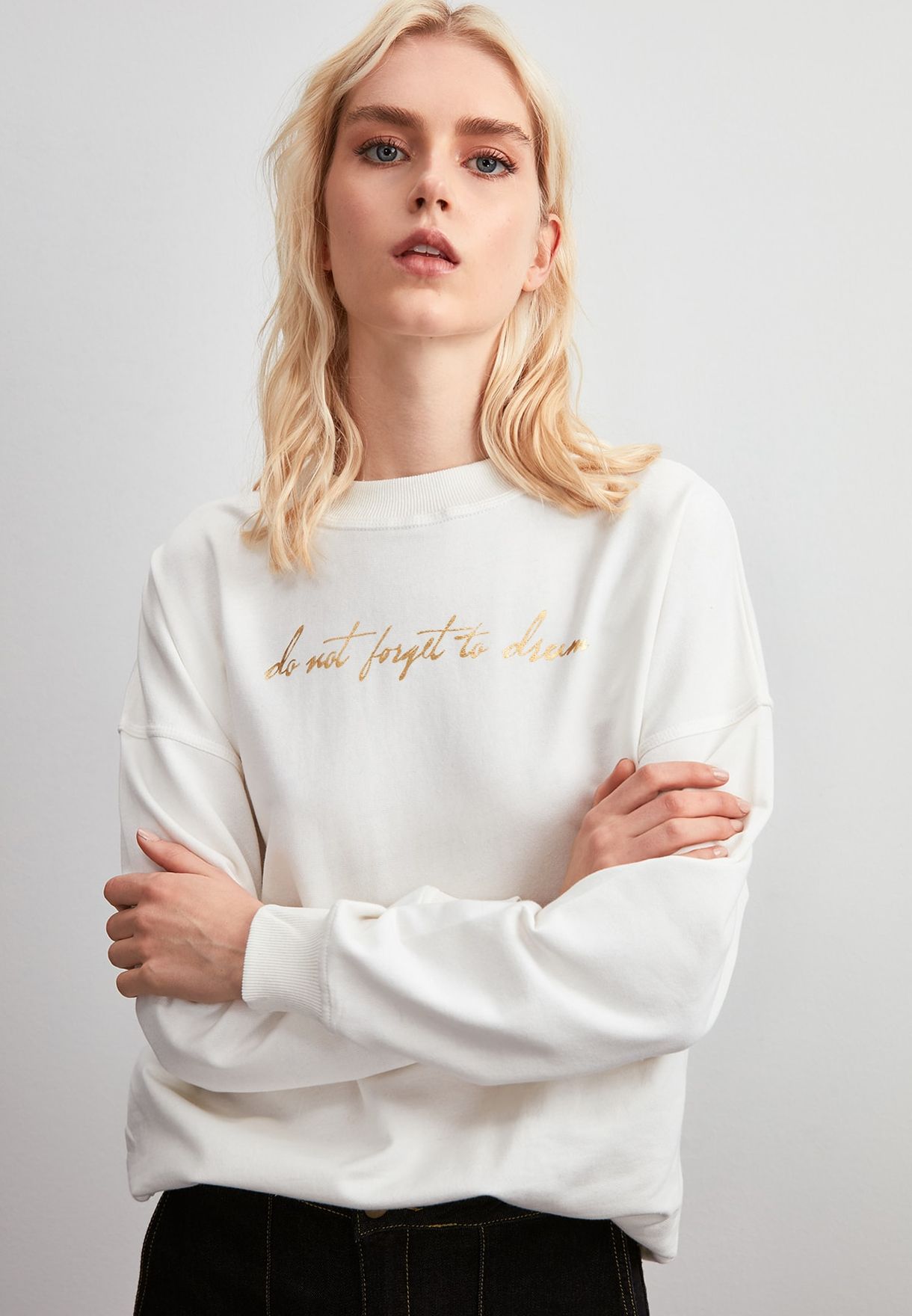 white slogan sweatshirt