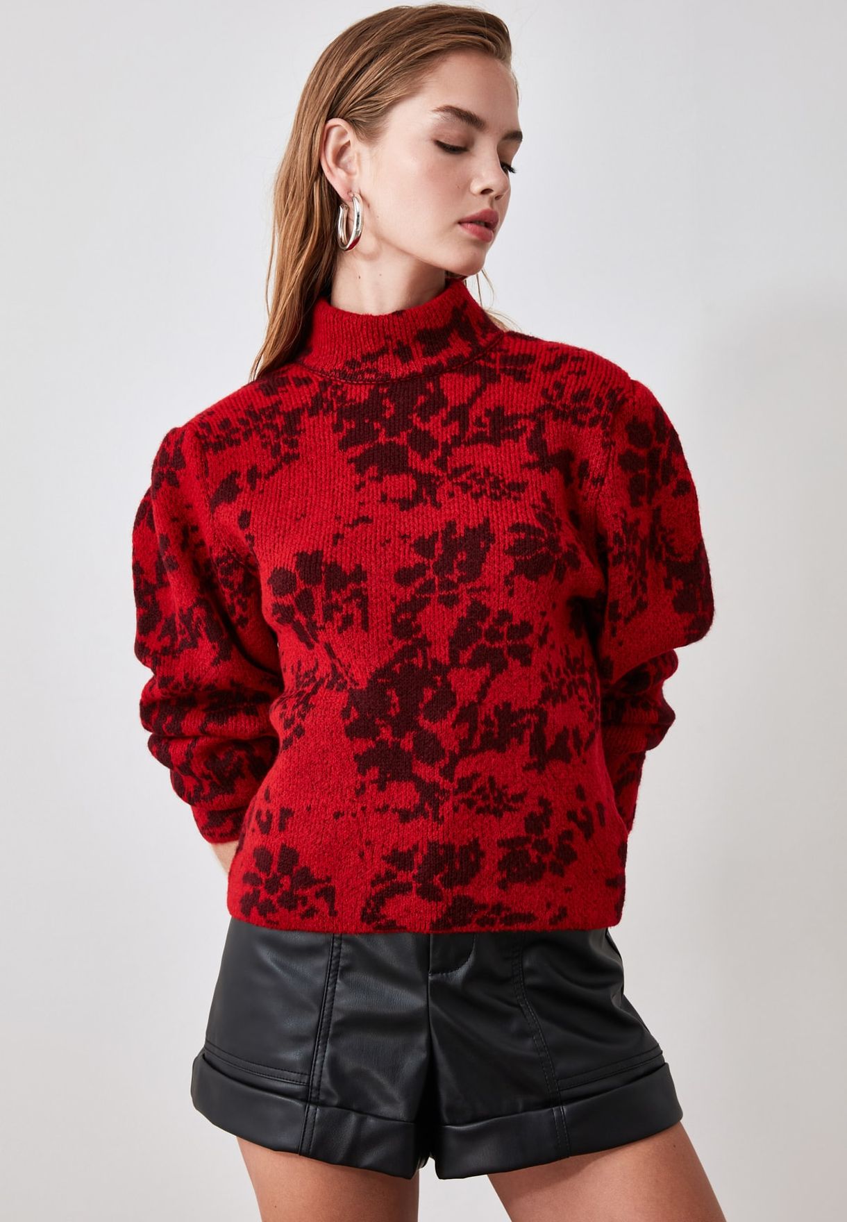 red floral sweater