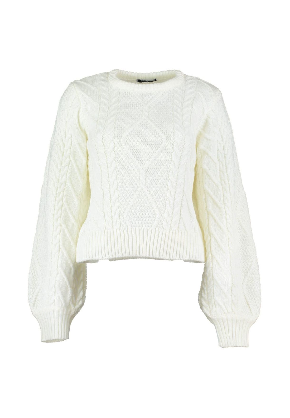 white cable knit sweater