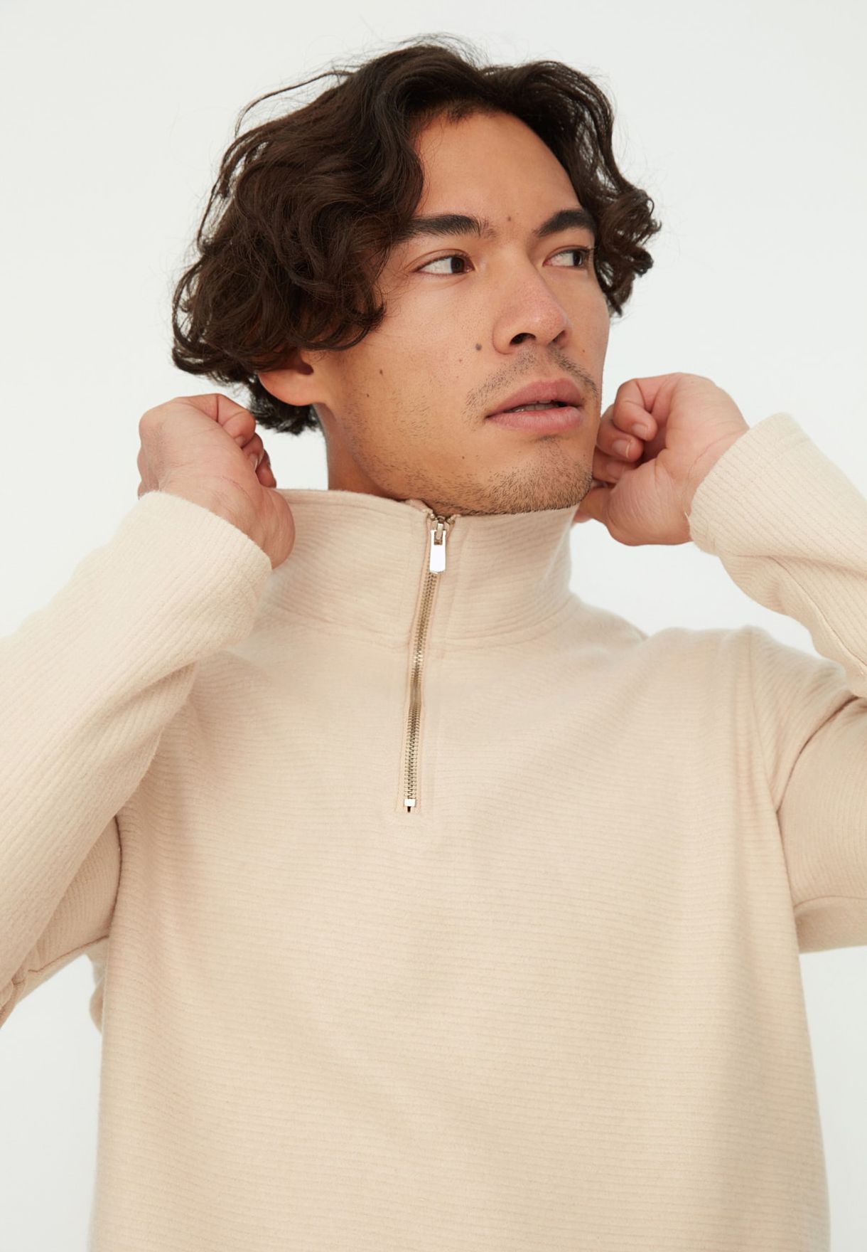 Ribbed Zip Detail Sweatshirt
