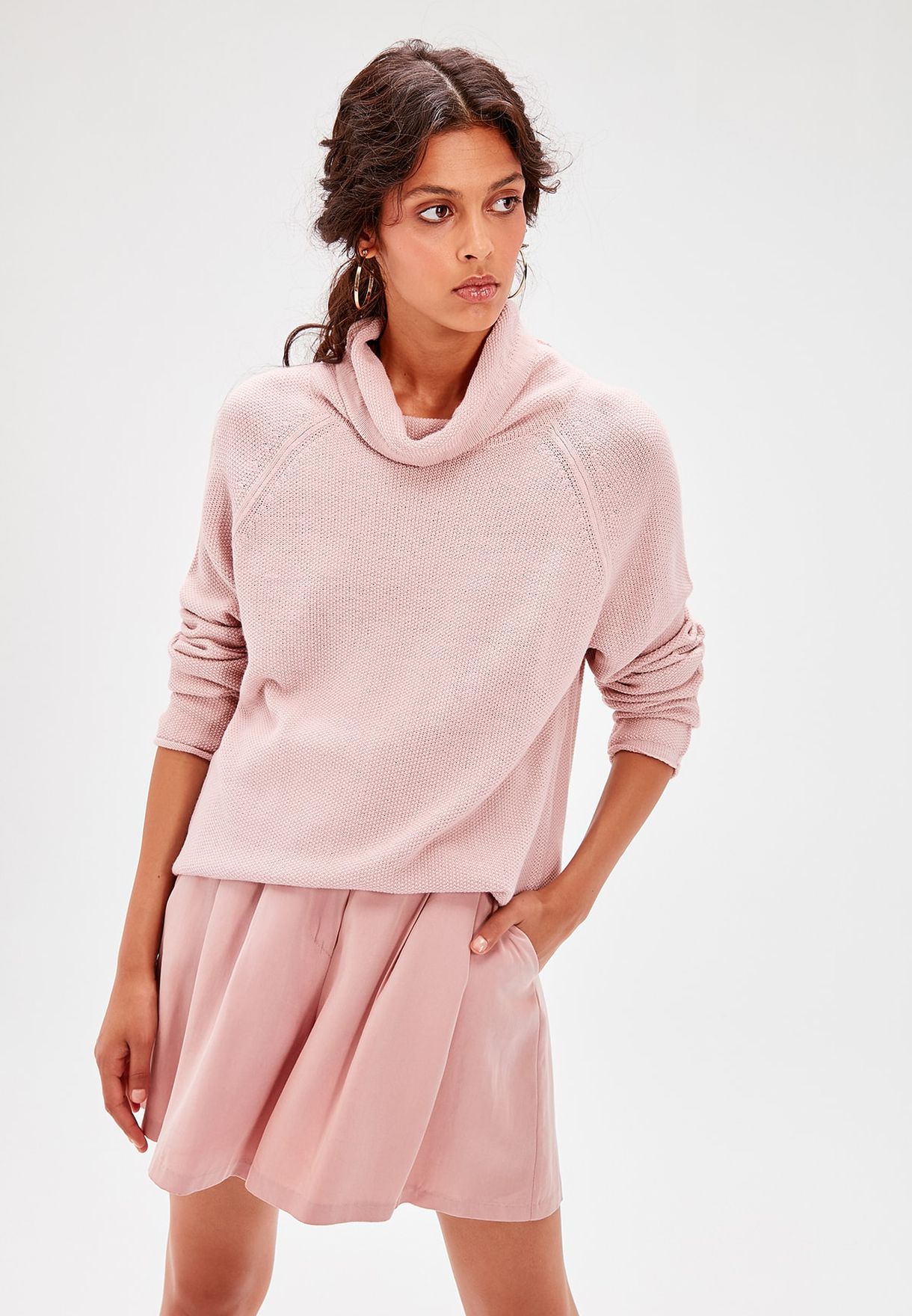 Pink Cowl Neck Sweater Dress