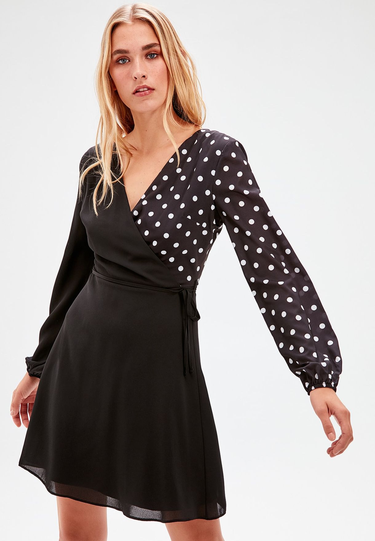 black polka dot skater dress