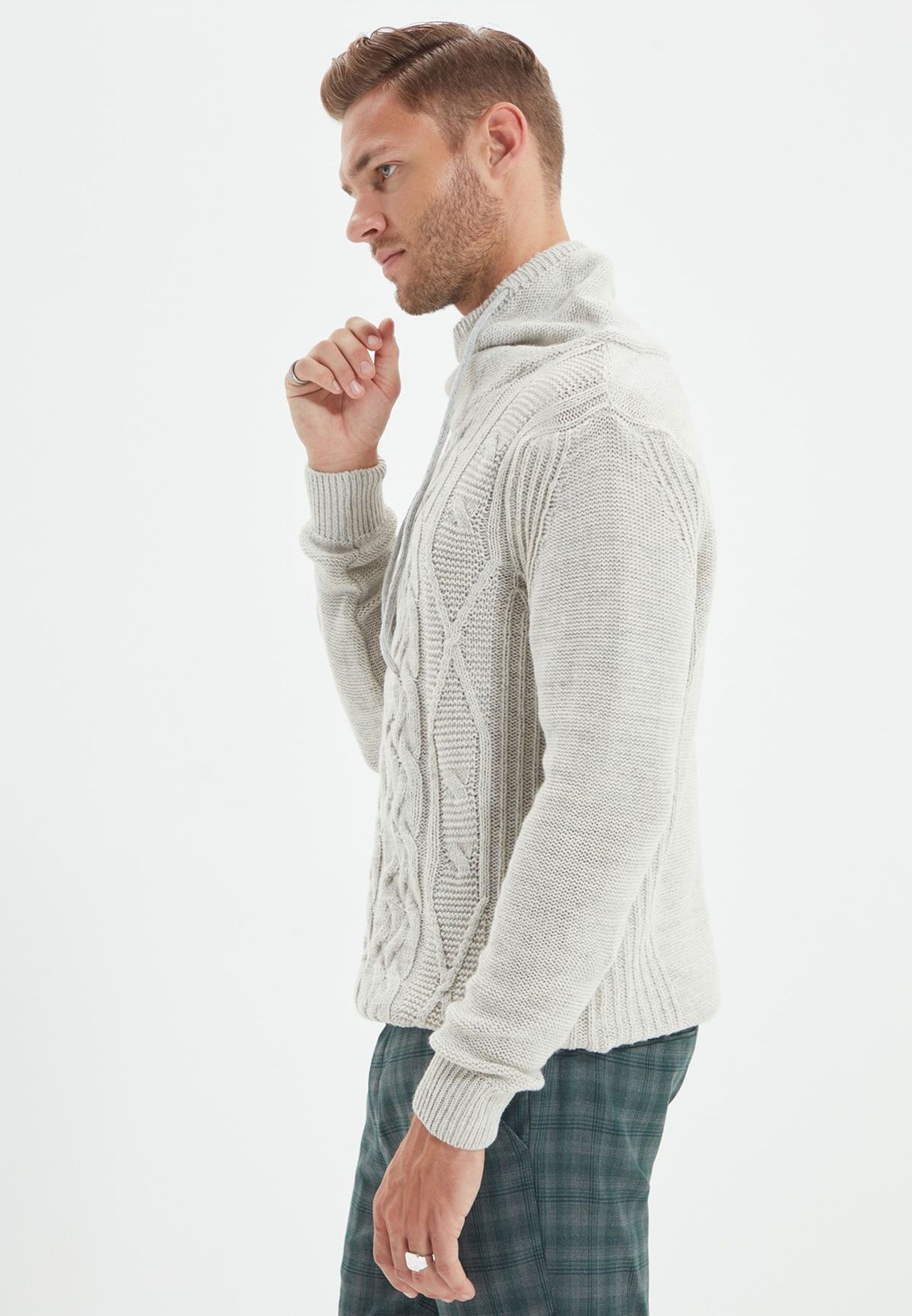 Shawl Neck Cable Knit Sweater