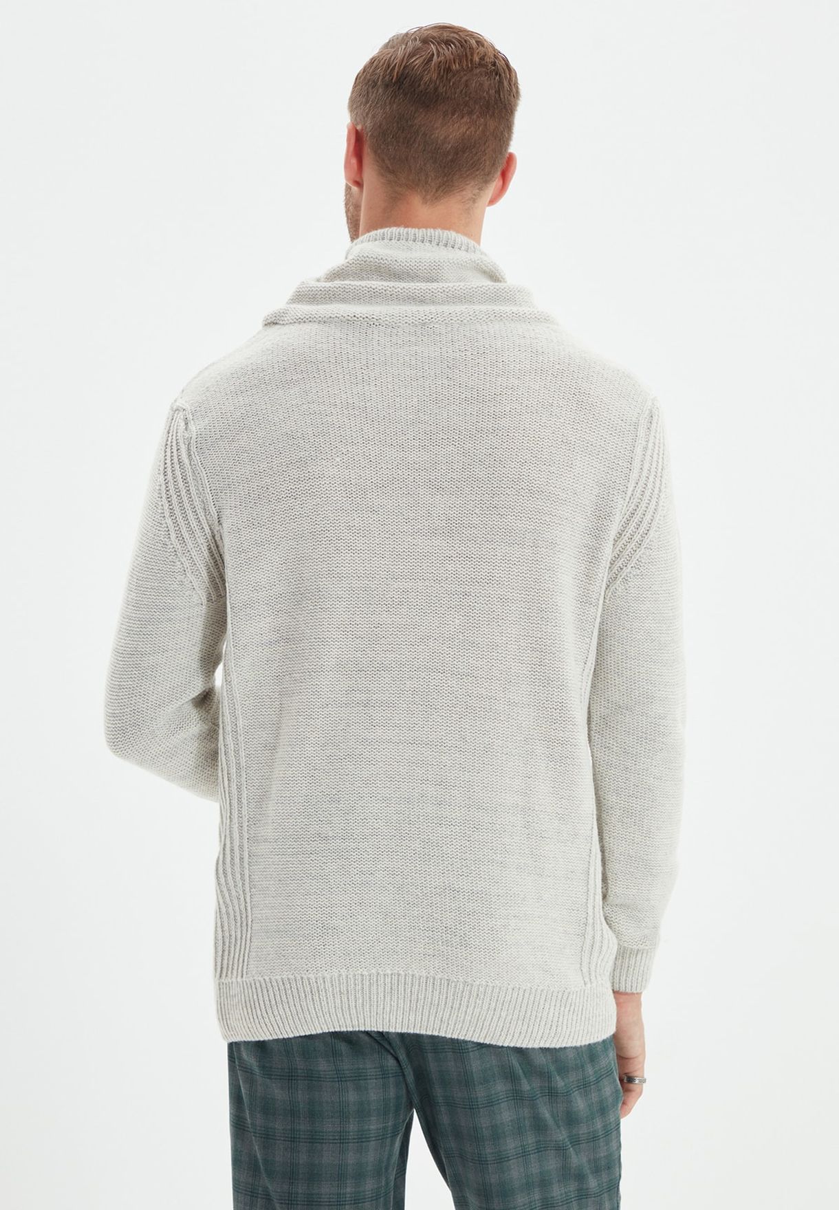 Shawl Neck Cable Knit Sweater