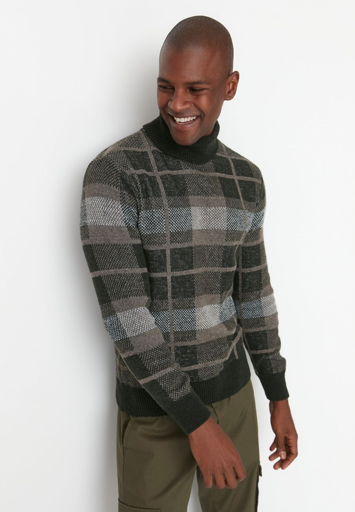 Checked Turtle Neck Sweater