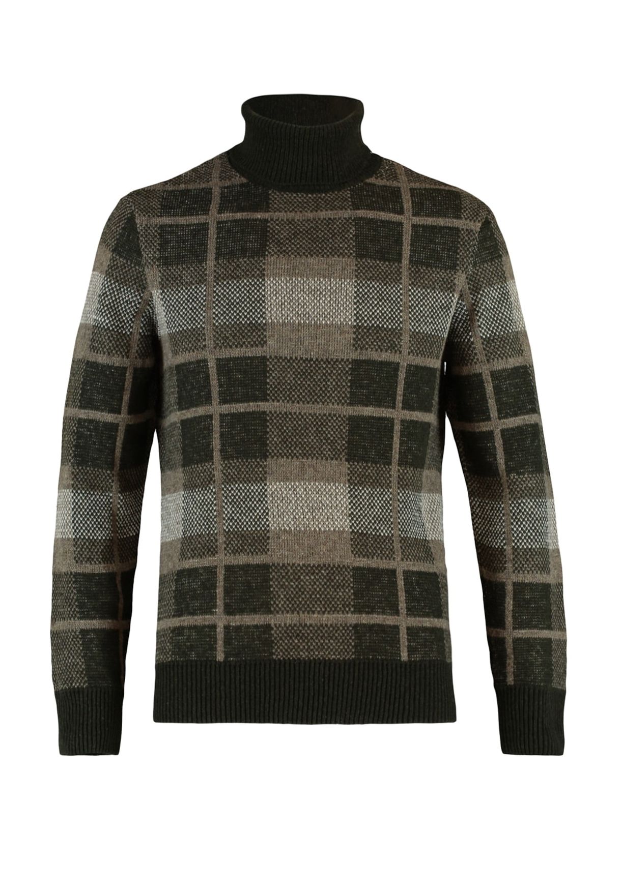 Checked Turtle Neck Sweater