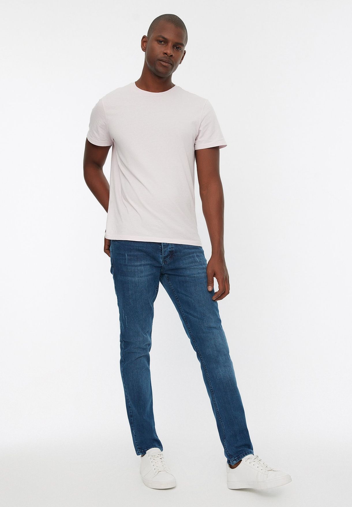 blue distressed skinny jeans mens