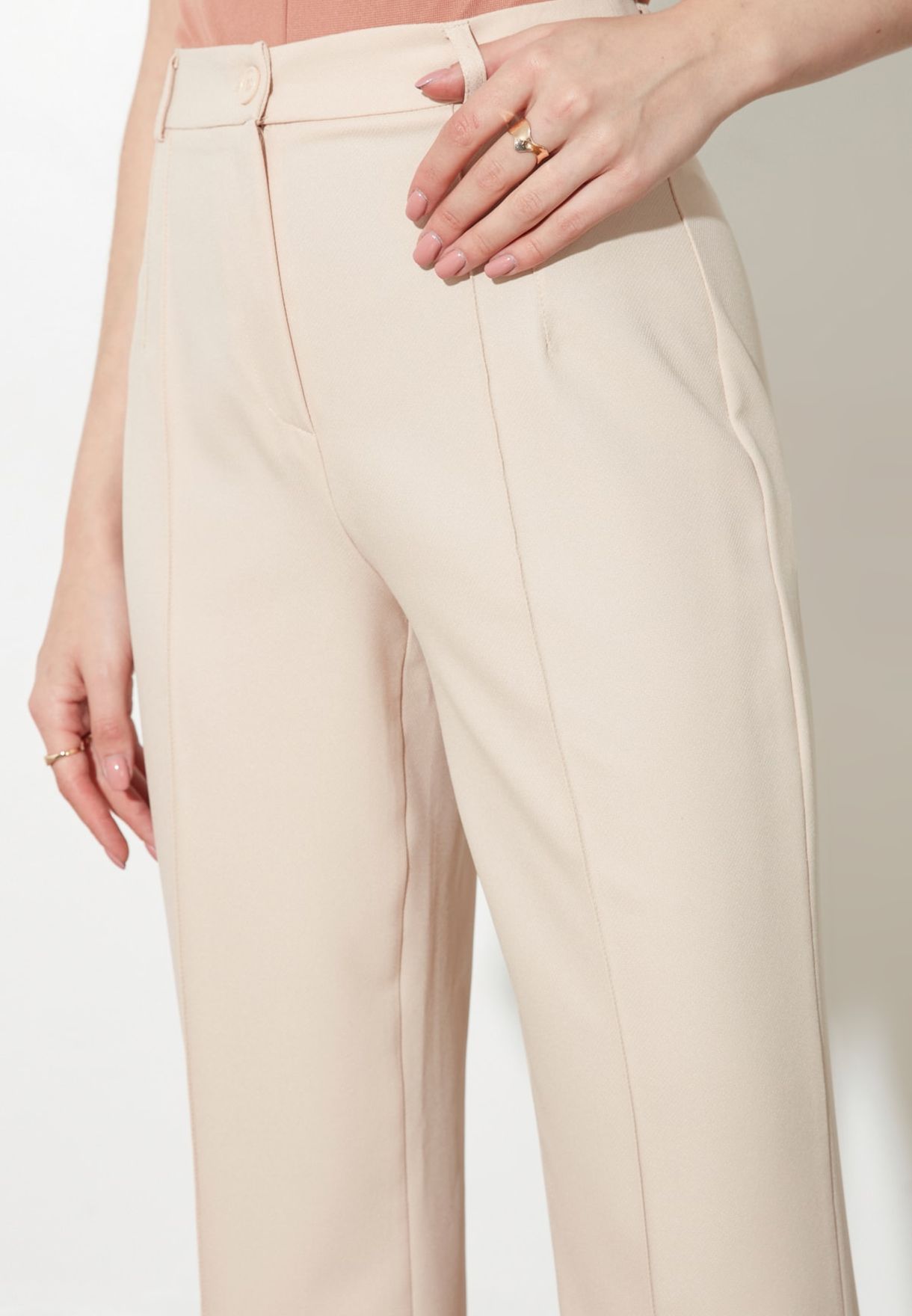 High Waist Ribbed Seam Trousers