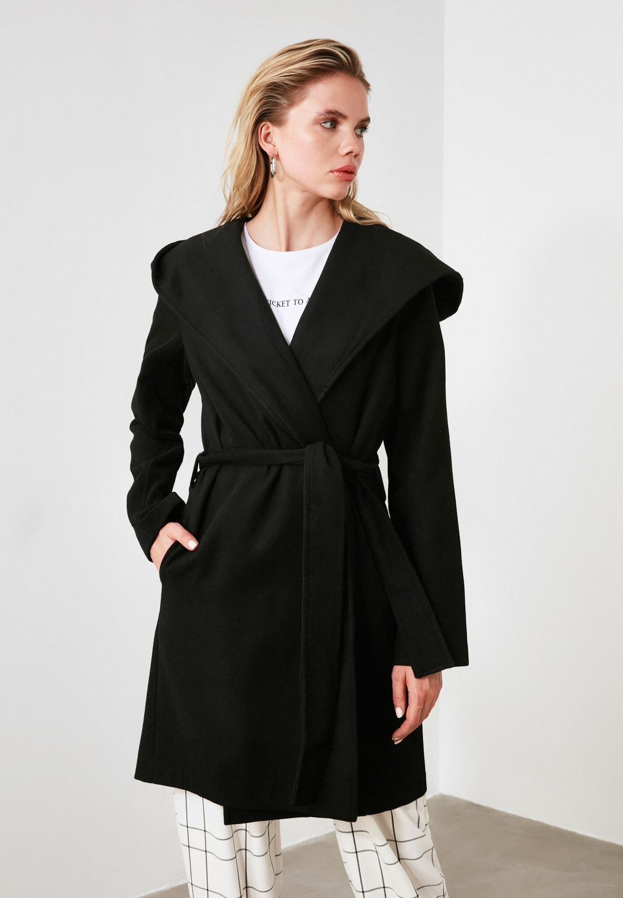 Buy Trendyol black Hooded Longline Coat for Women in Dubai, Abu Dhabi