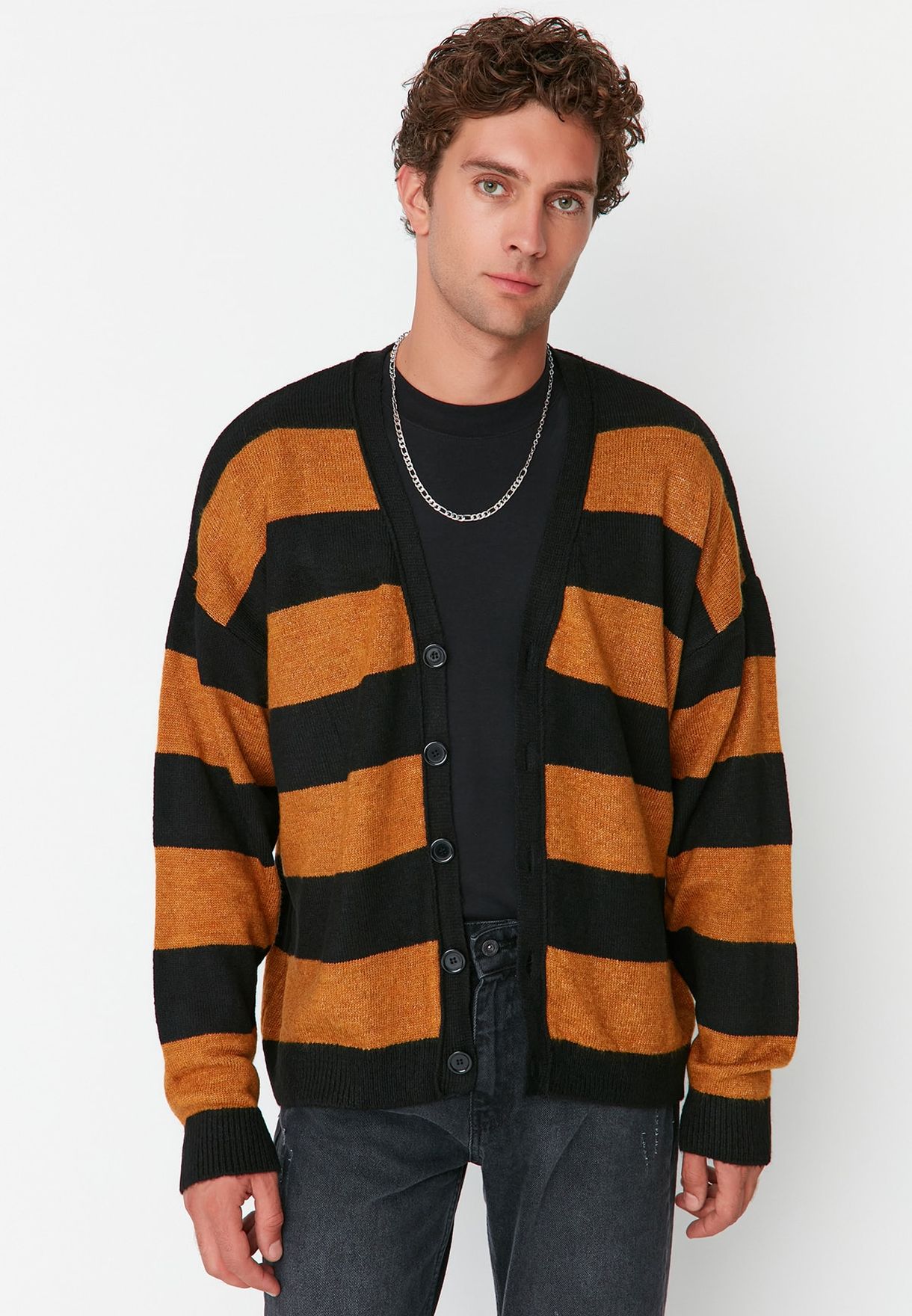 Striped Knitted Button Cardigan