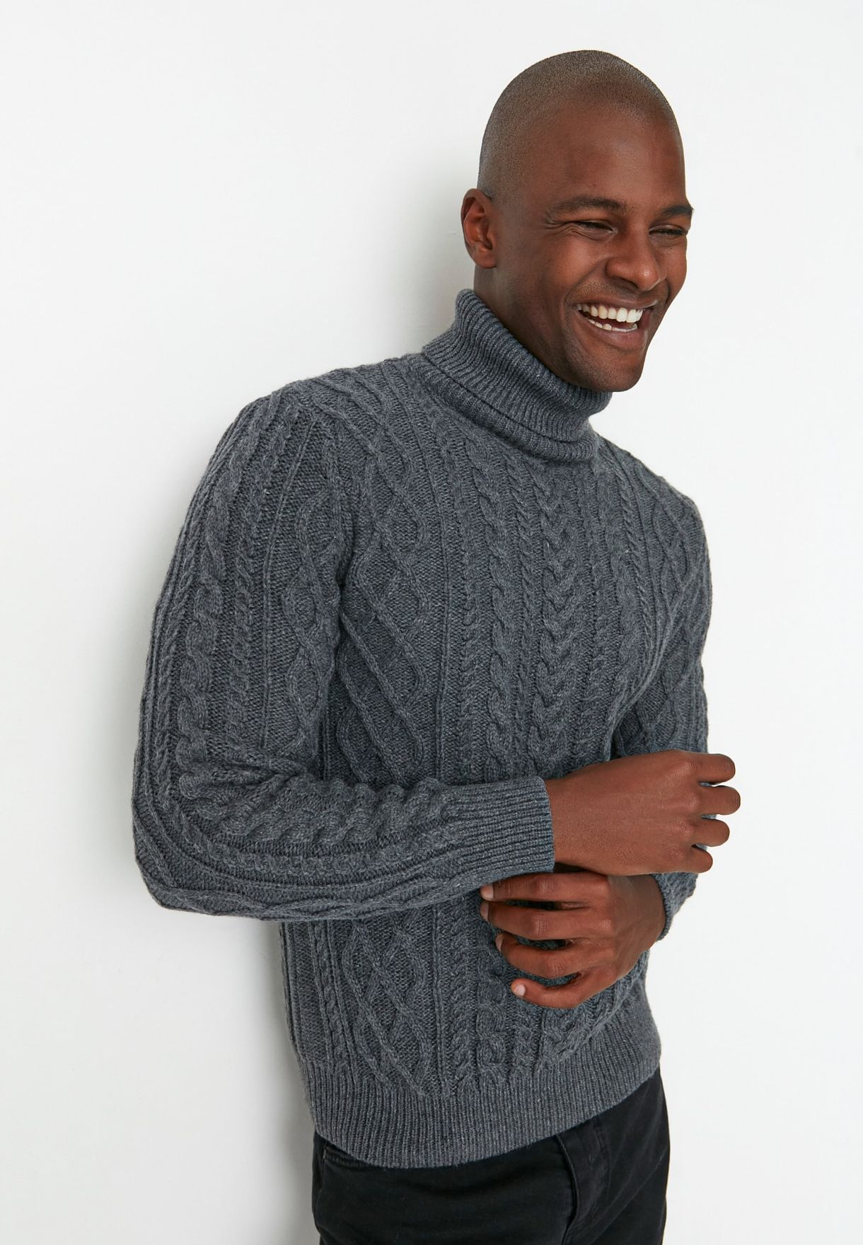 Turtle Neck Cable Knit Cardigan