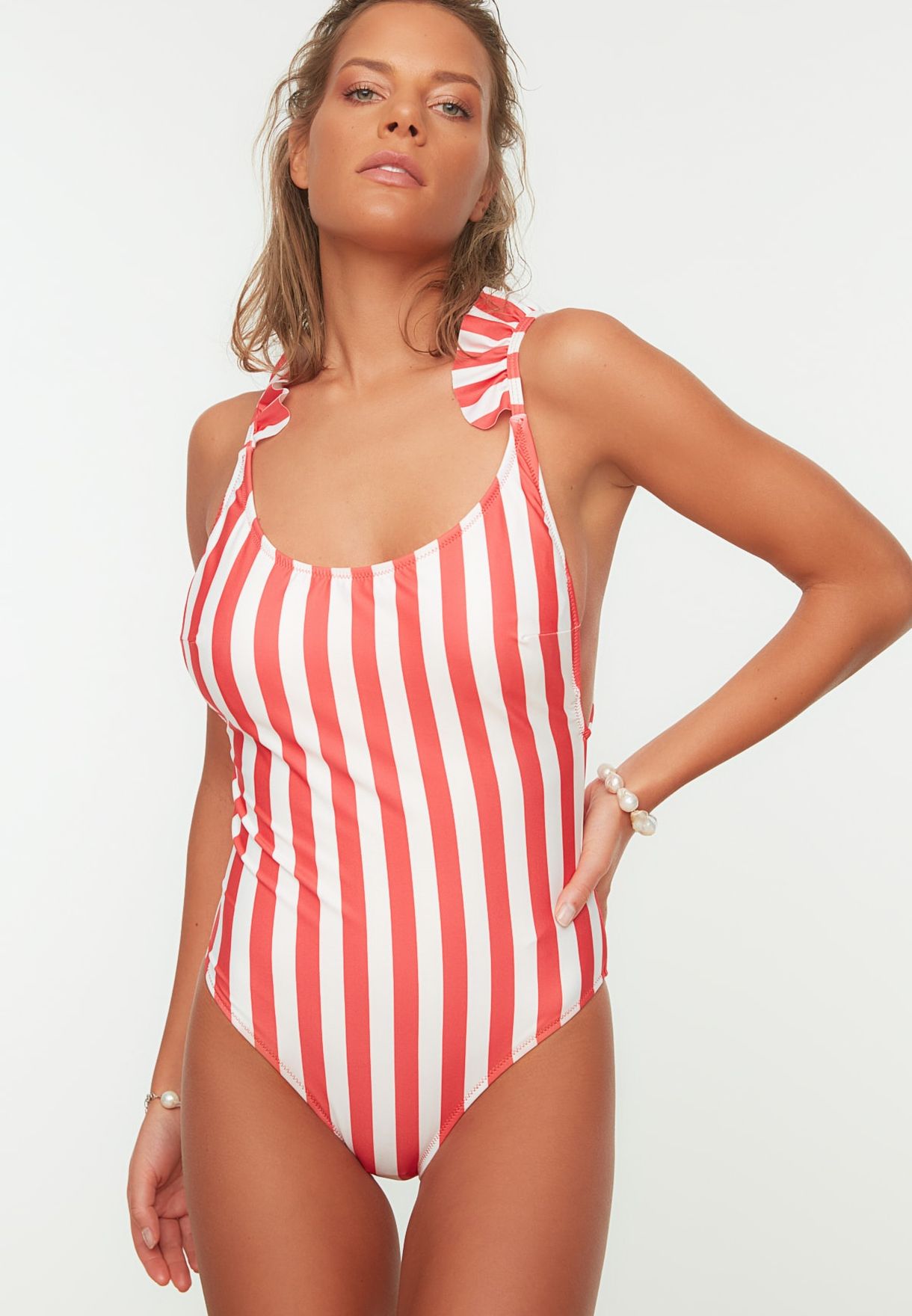 red striped swimsuit