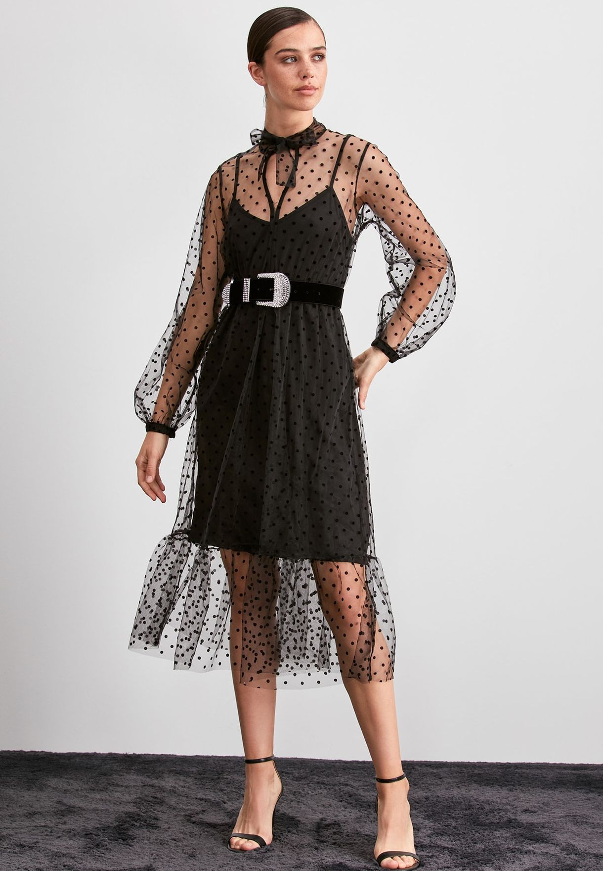 Buy Trendyol black Polka Dot Mesh Dress ...