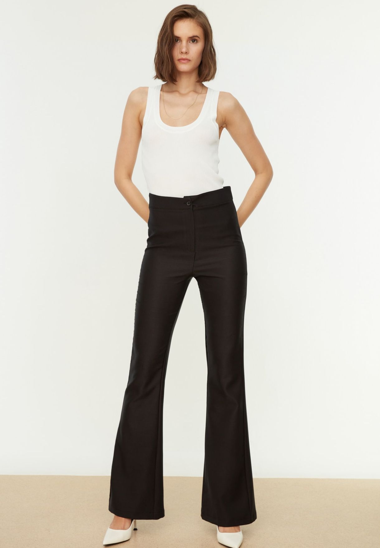 high waisted flare pants black