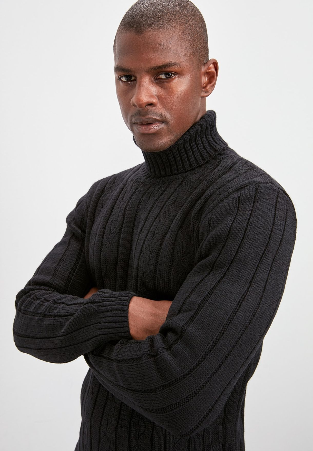 mens cable knit mock neck sweater