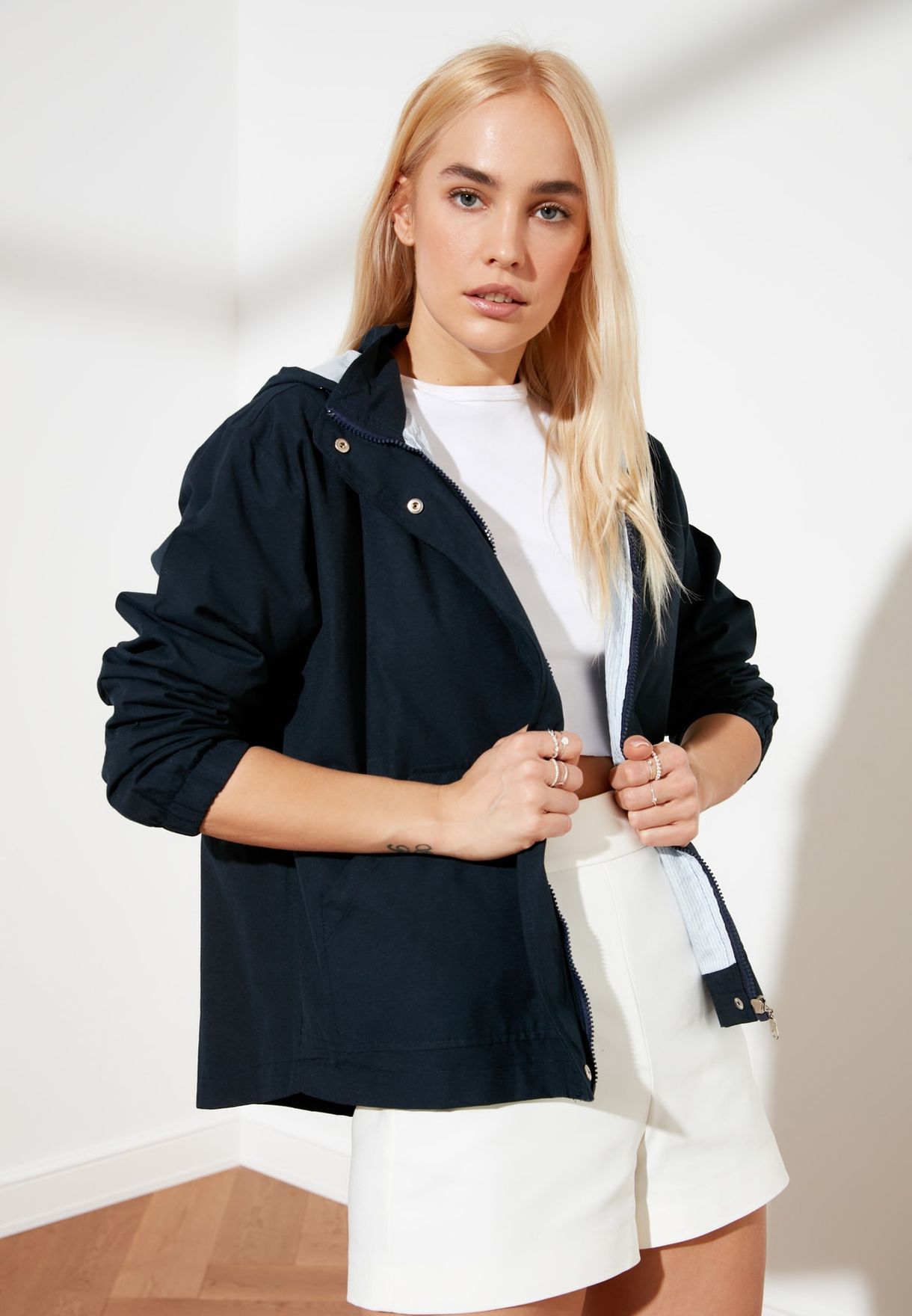 zip through hooded jacket