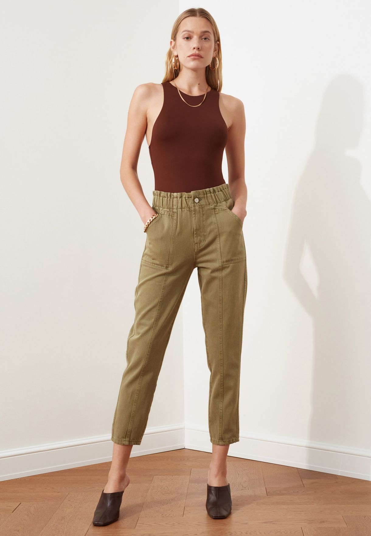 high waisted khaki mom jeans