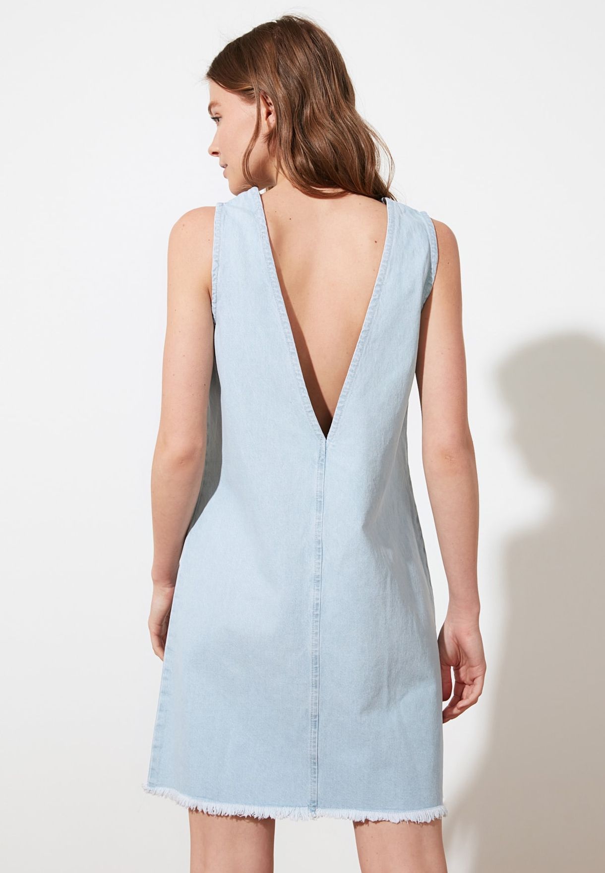 denim backless dress