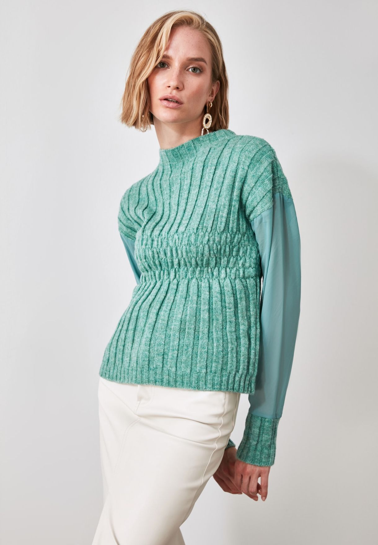 Buy Trendyol green Sheer Sleeve Sweater for Women in MENA, Worldwide