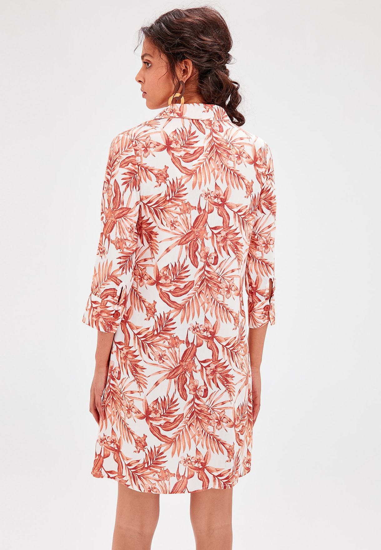 leaf print shirt dress