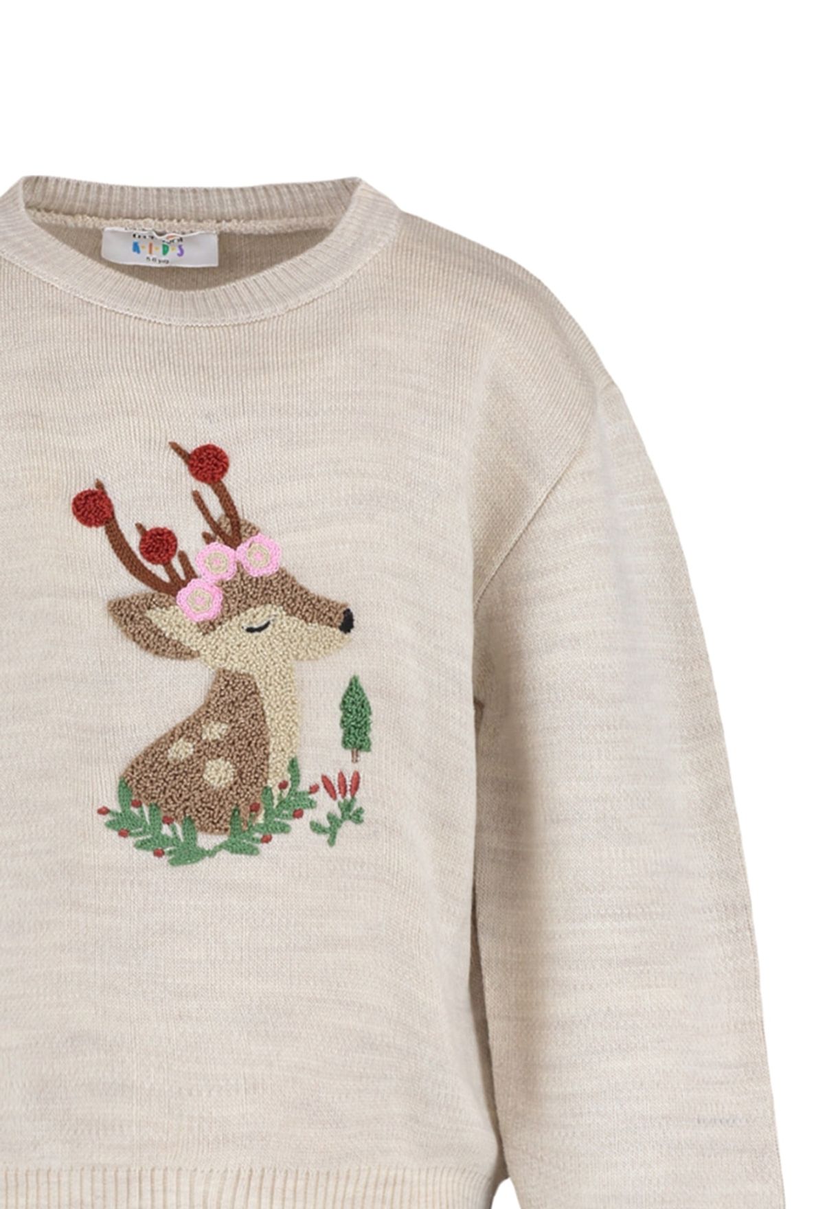 Kids Embroidered Reindeer Knitted Sweater
