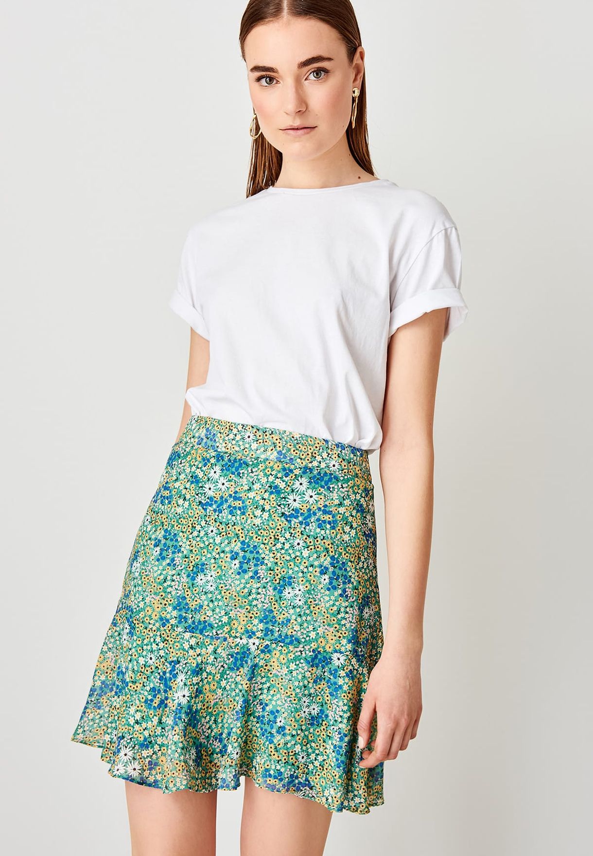 zara green printed mini skirt