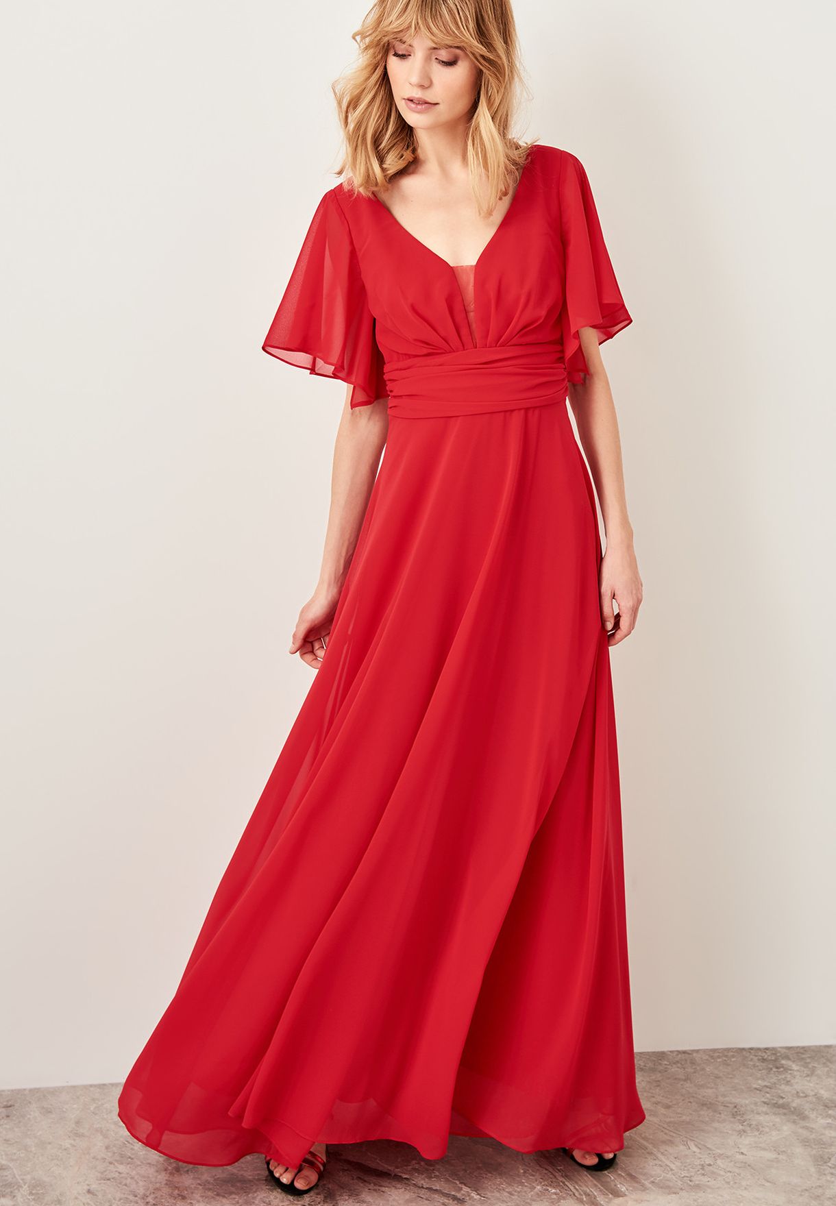 Buy Trendyol red Bell Sleeve Maxi Dress ...