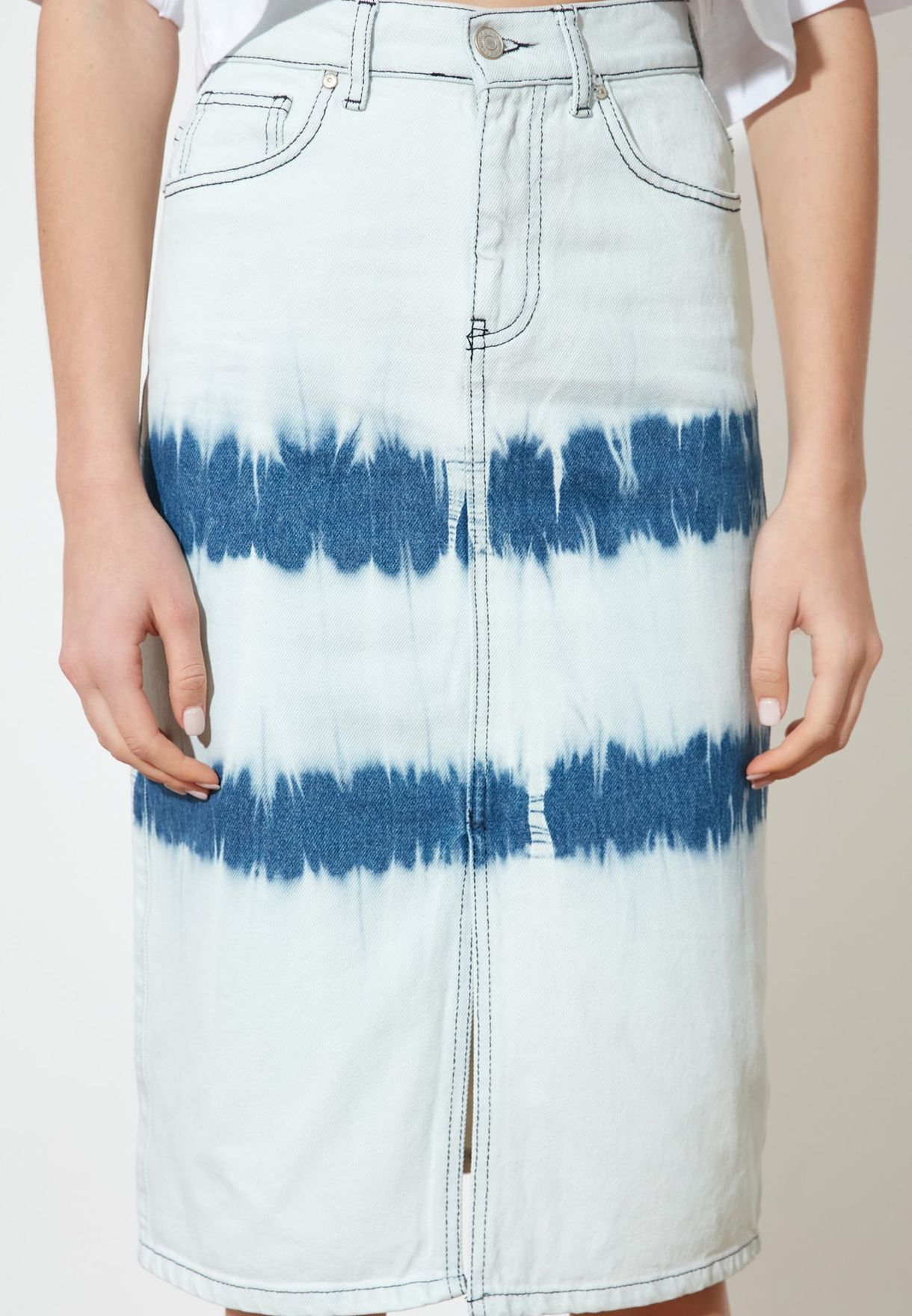 tie dye denim skirt