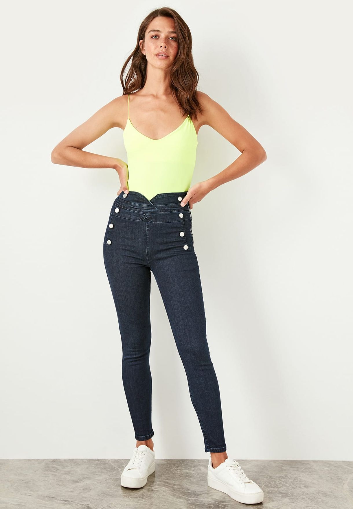 button skinny jeans