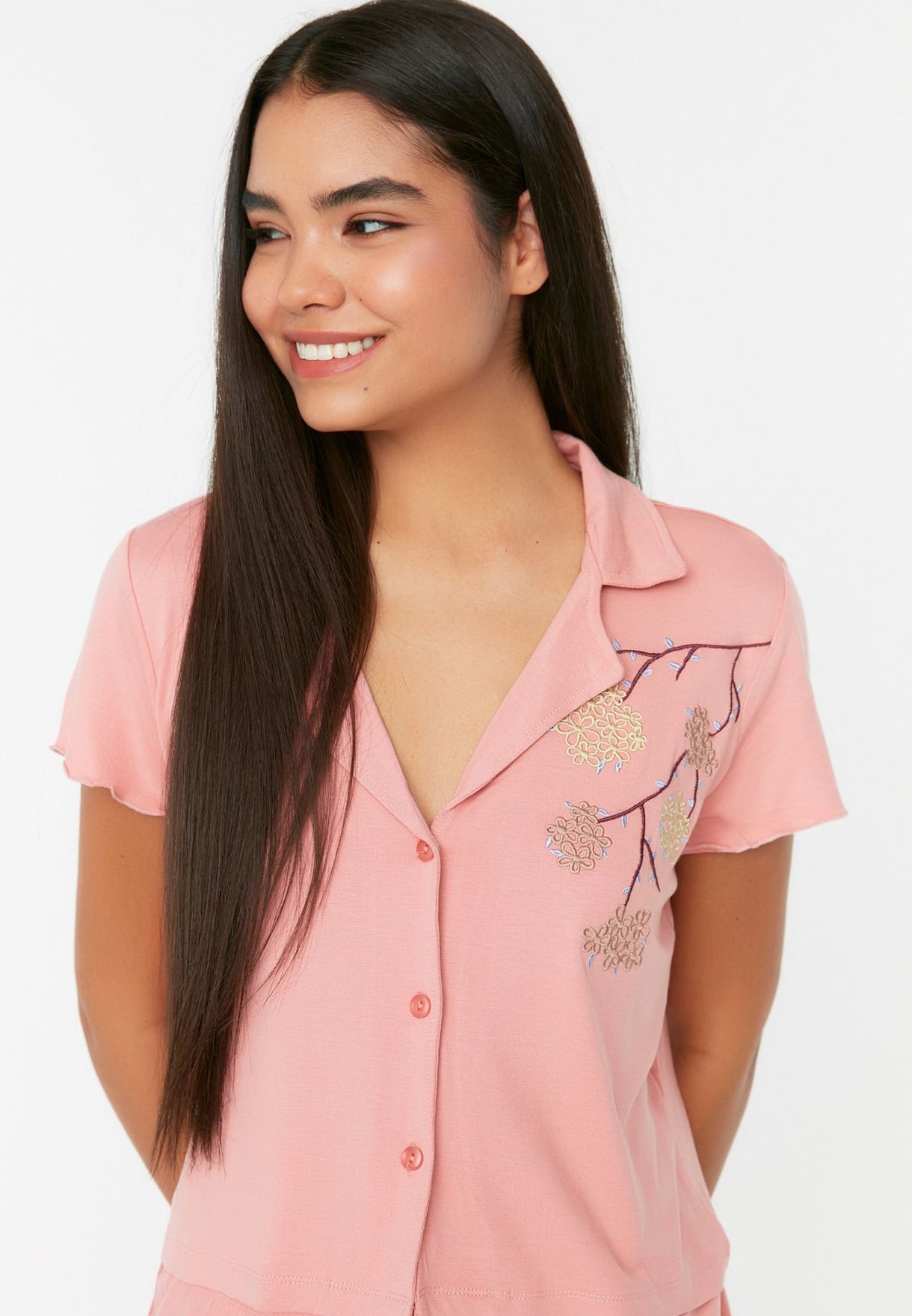 Printed Button Detail Shirts & Pyjama Set