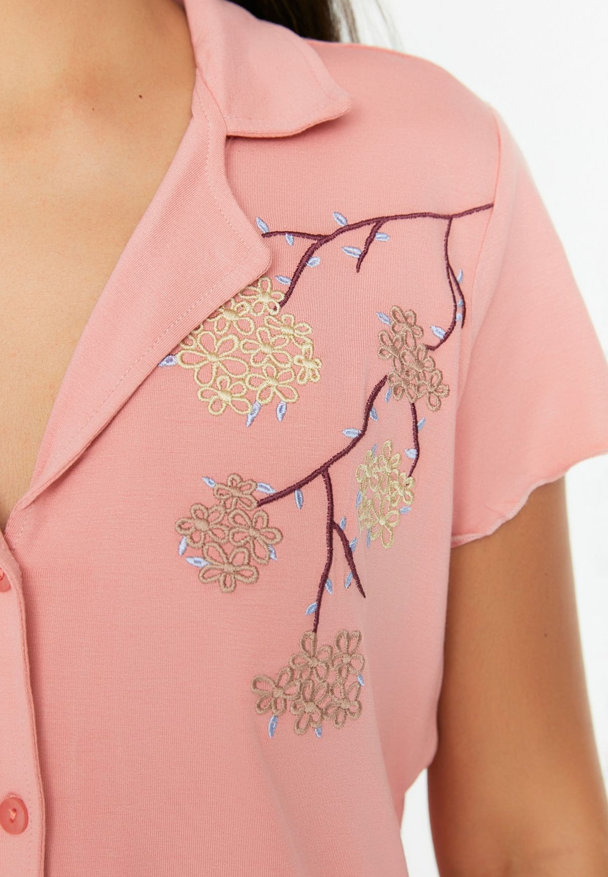 Printed Button Detail Shirts & Pyjama Set