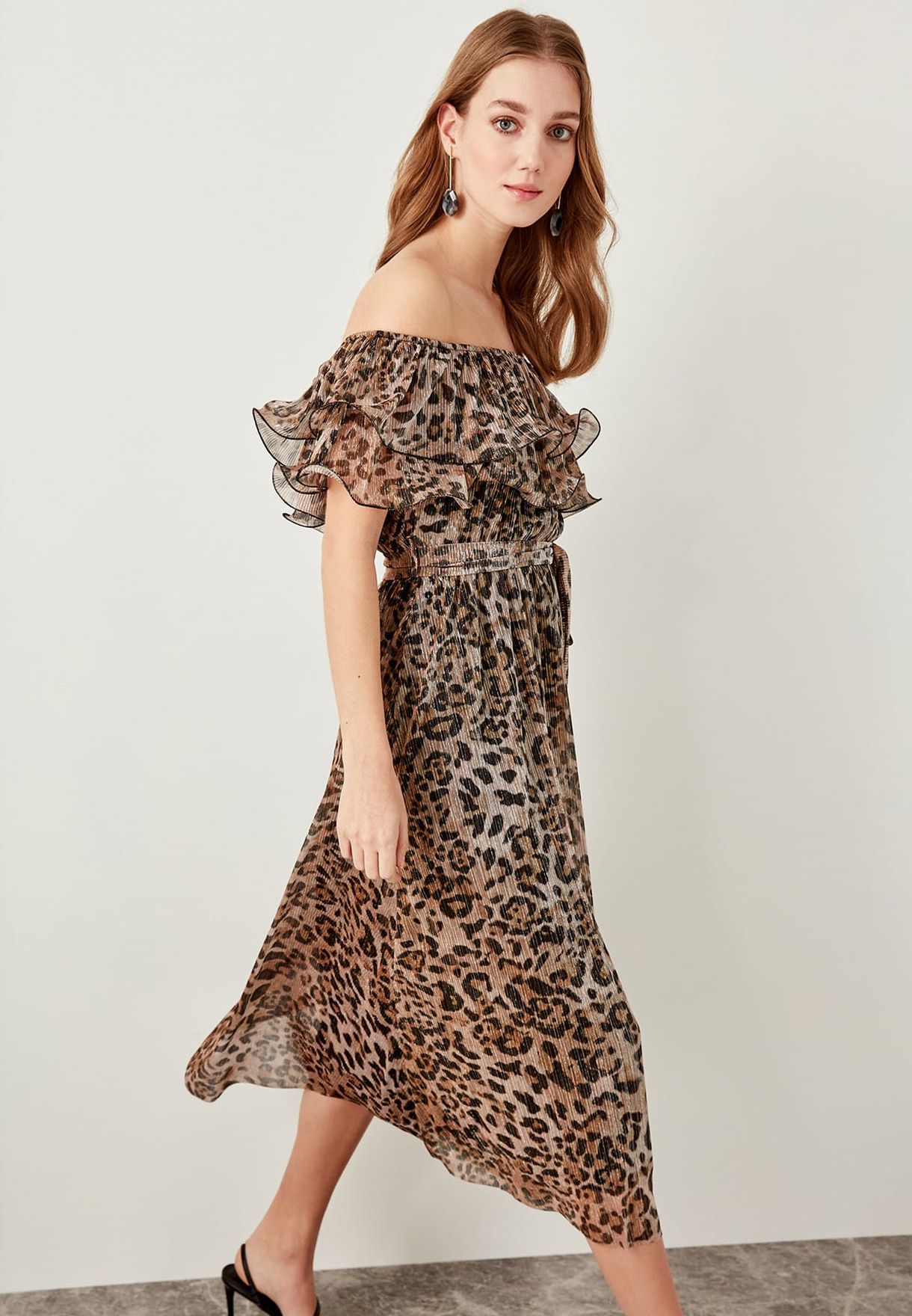 leopard bardot dress