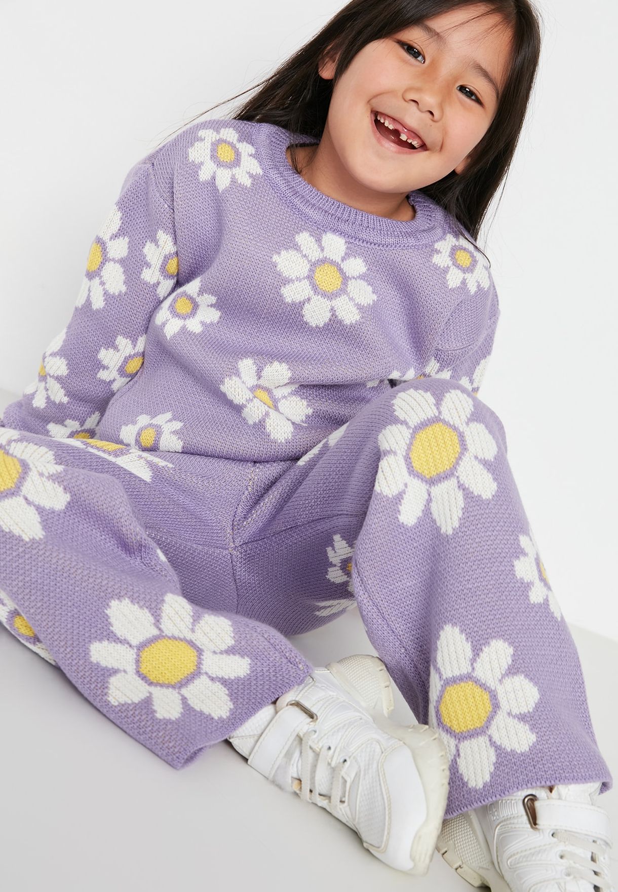 Kids Flower Detail Knitted Tracksuit
